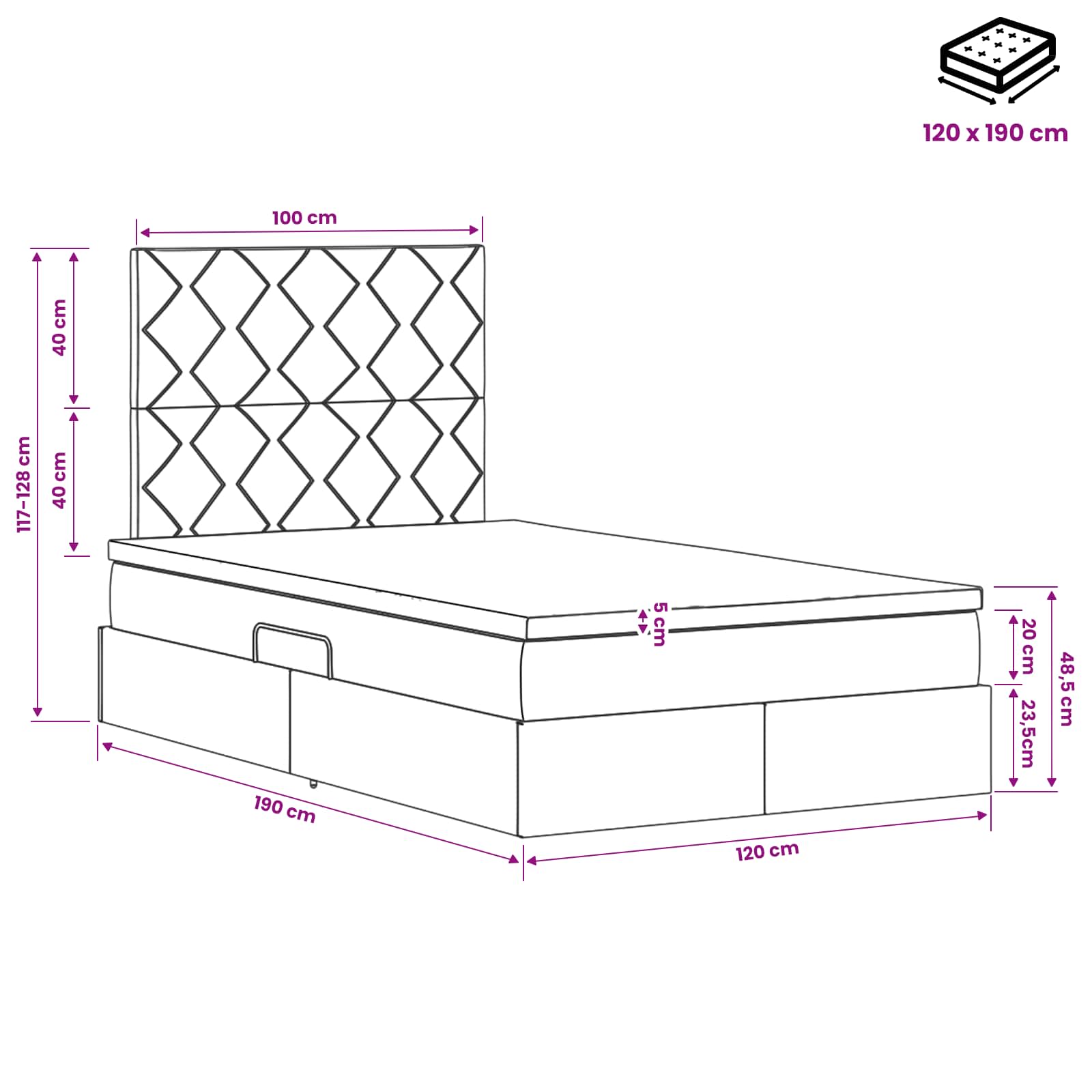 Opslag bed met matras met opslag Lichtgrijs 120 x 190 cm Stof is nu te koop bij PeponiXL, paradijselijk wonen!