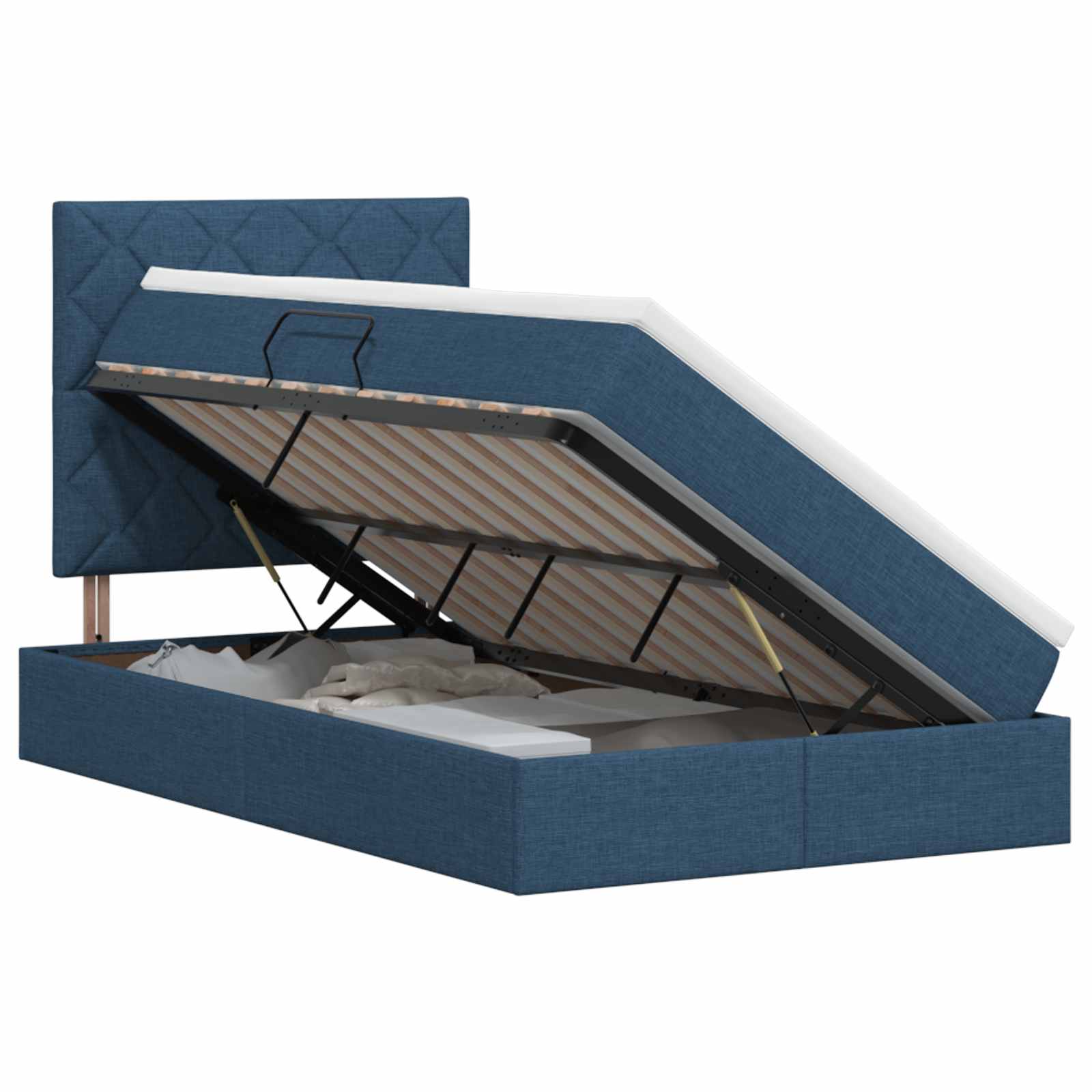 Opslag bed met matras met hoofdeinde Blauw 120 x 190 cm Stof is nu te koop bij PeponiXL, paradijselijk wonen!