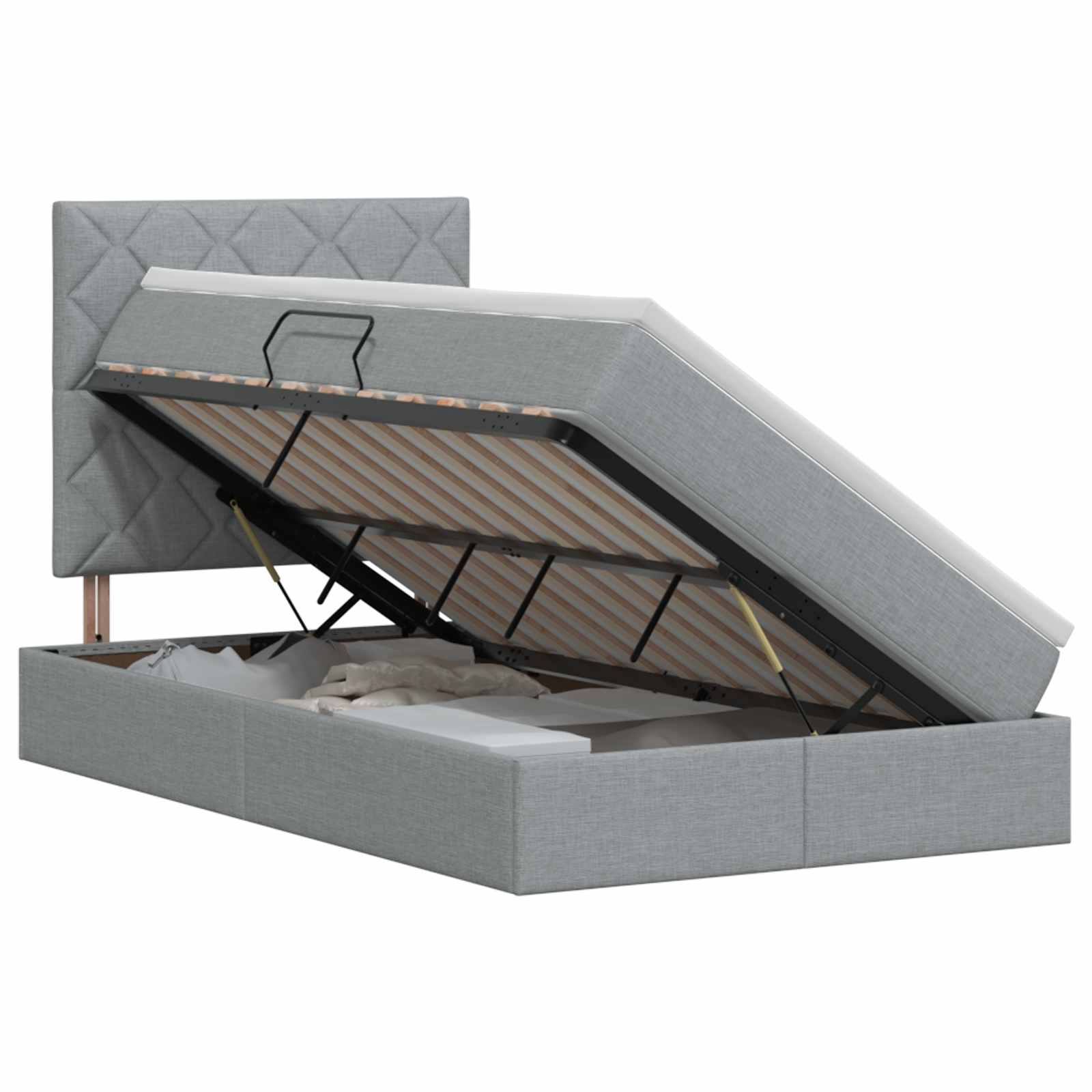 Opslag bed met matras met opslag Lichtgrijs 120 x 200 cm Stof is nu te koop bij PeponiXL, paradijselijk wonen!
