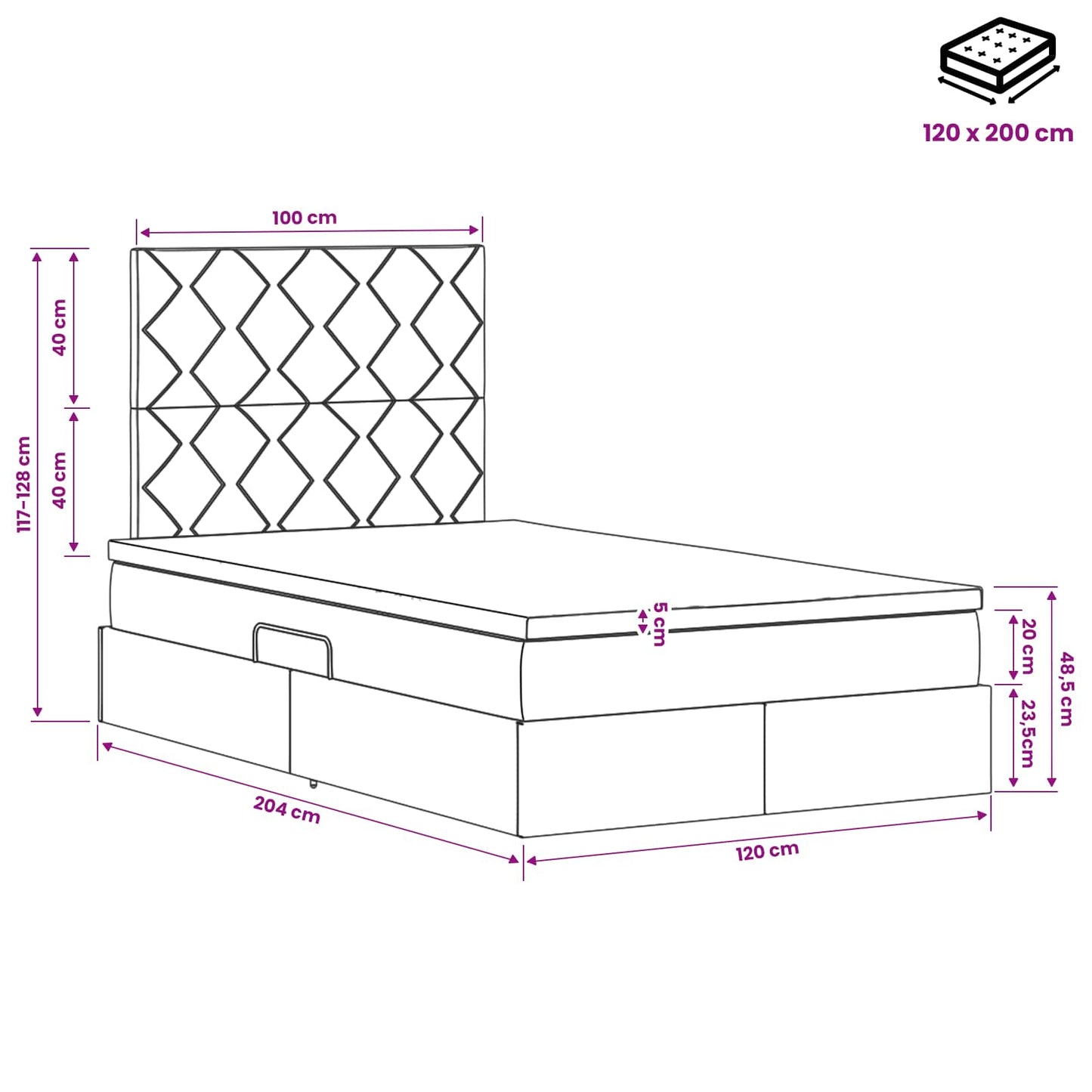 Opslag bed met matras met opslag Lichtgrijs 120 x 200 cm Stof is nu te koop bij PeponiXL, paradijselijk wonen!