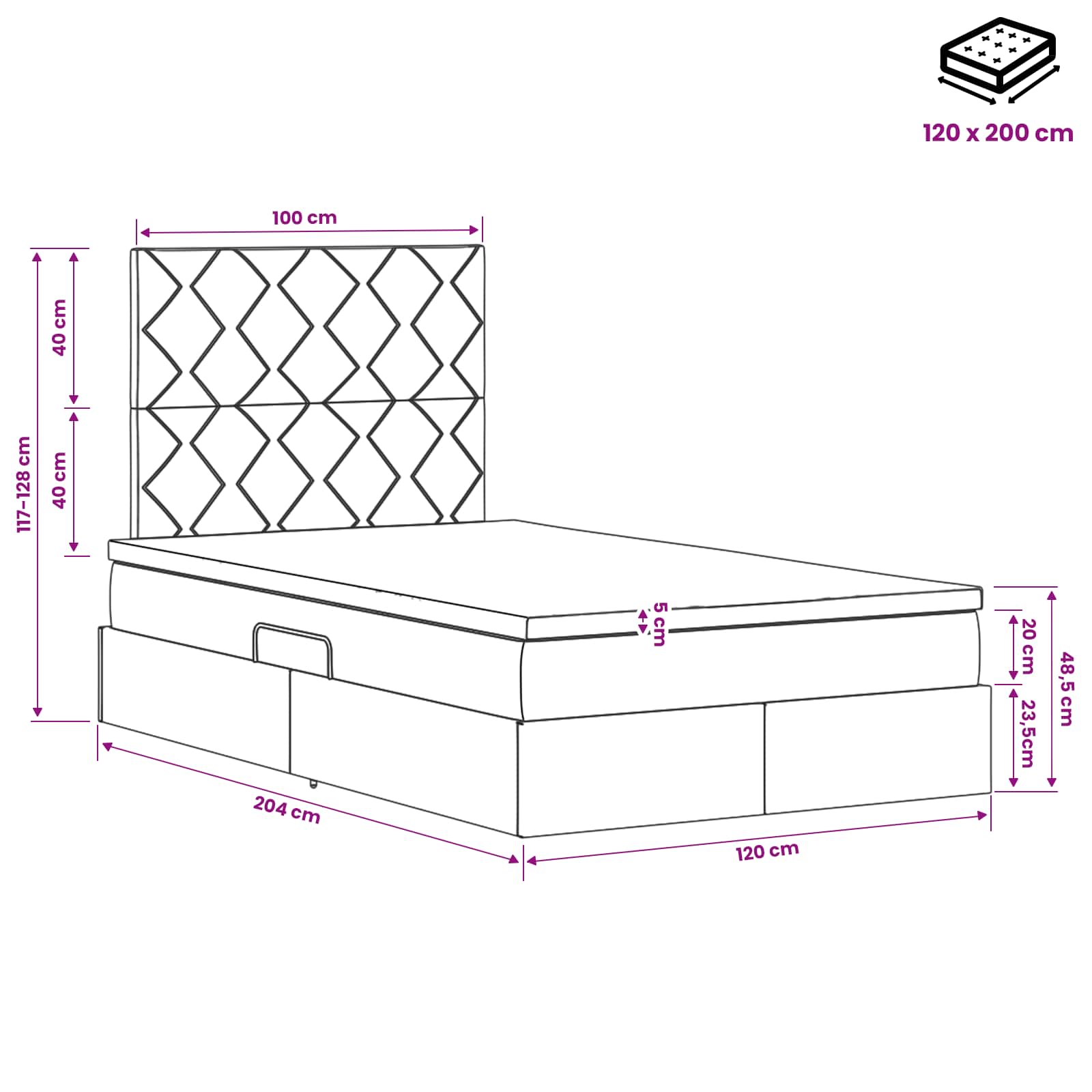 Opslag bed met matras met opslag Lichtgrijs 120 x 200 cm Stof is nu te koop bij PeponiXL, paradijselijk wonen!