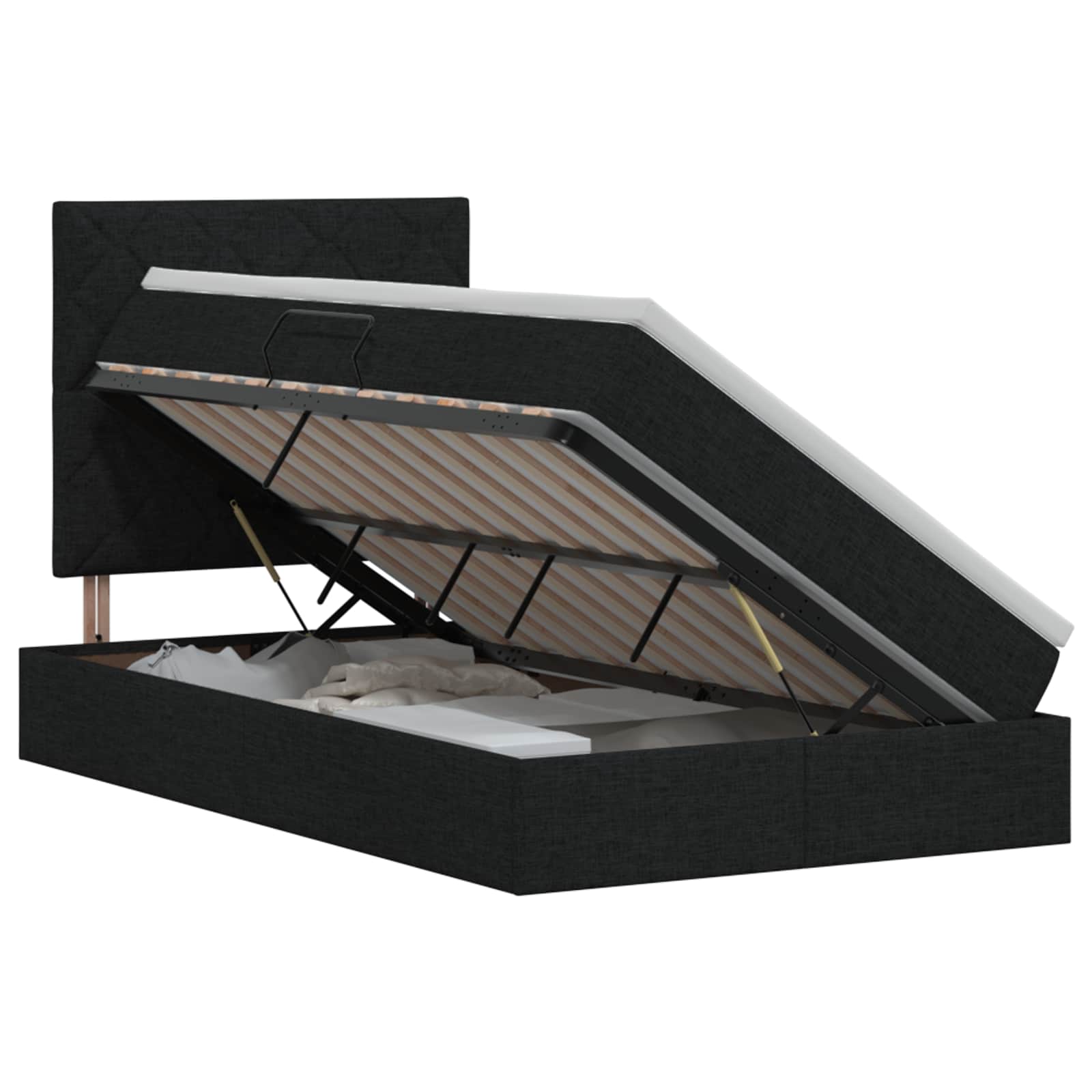 Opslag bed met matras met hoofdeinde Zwart 120 x 200 cm Stof is nu te koop bij PeponiXL, paradijselijk wonen!