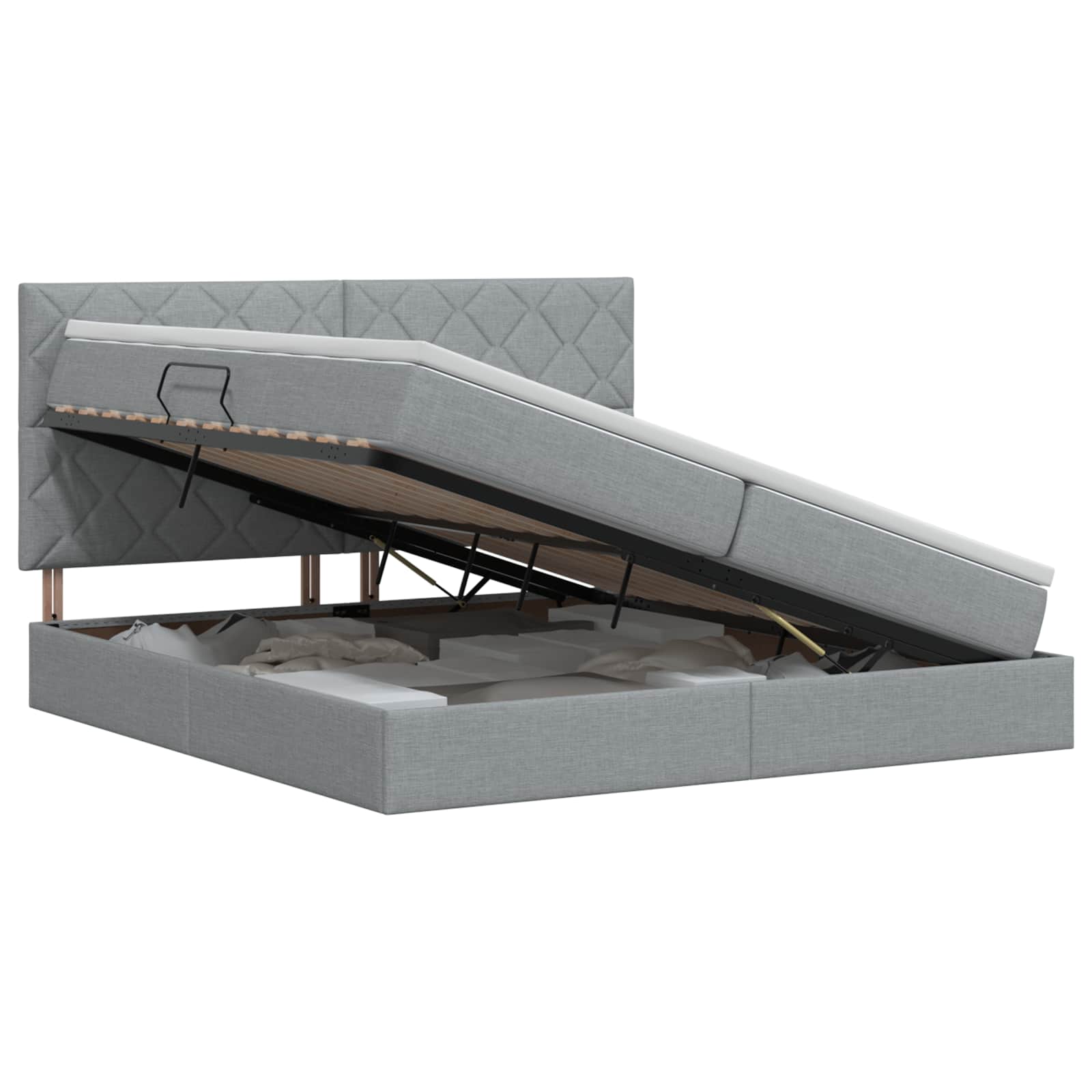 Opslag bed met matras met opslag Lichtgrijs 200 x 200 cm Stof is nu te koop bij PeponiXL, paradijselijk wonen!