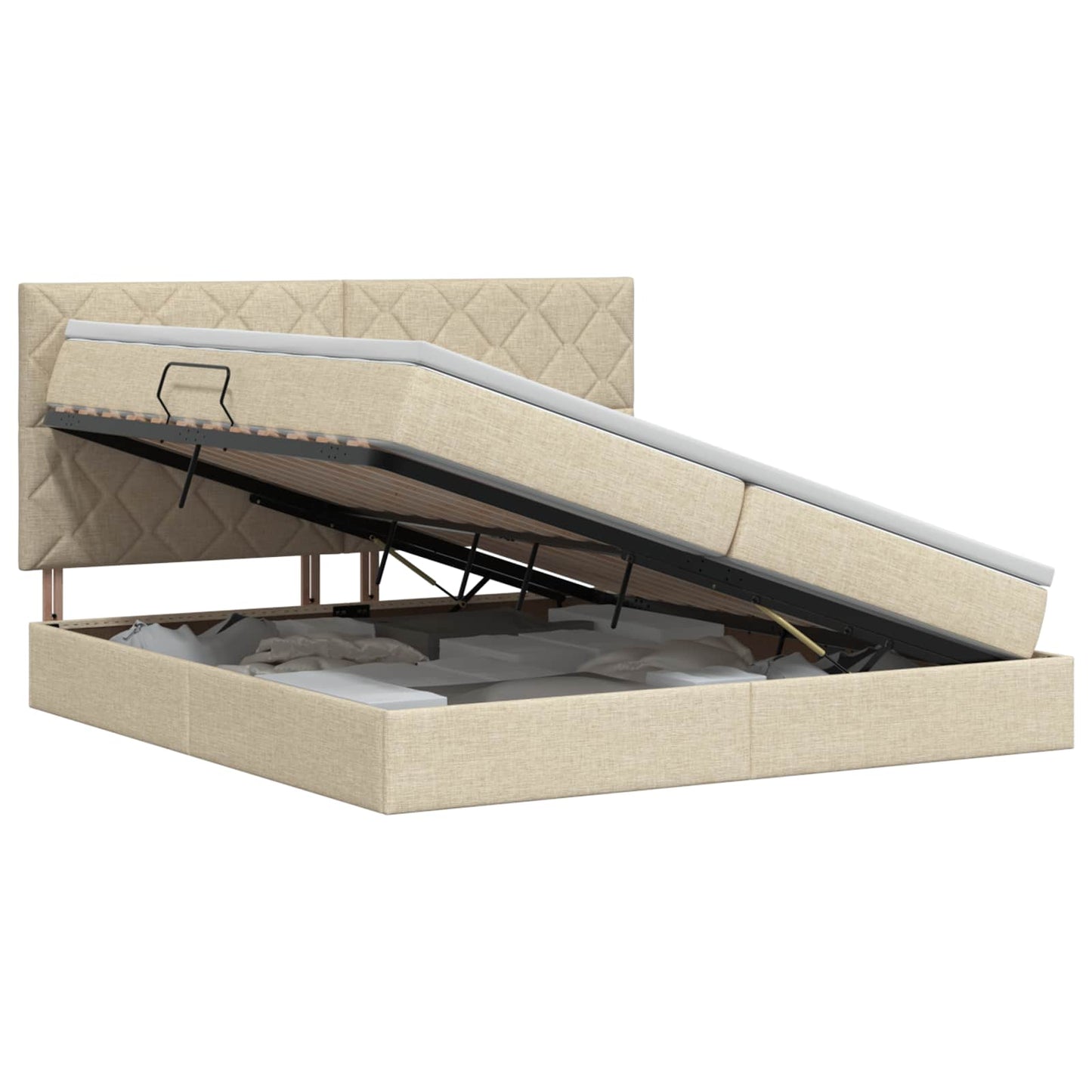 Opslag bed met matras met opslag Crèmekleurig 200 x 200 cm Stof is nu te koop bij PeponiXL, paradijselijk wonen!