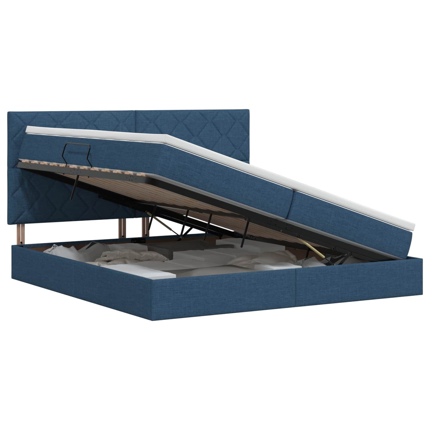 Opslag bed met matras met hoofdeinde Blauw 200 x 200 cm Stof is nu te koop bij PeponiXL, paradijselijk wonen!