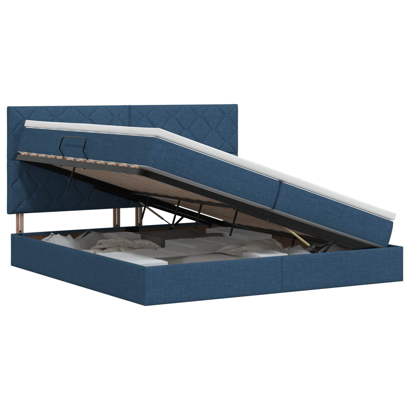 Opslag bed met matras met hoofdeinde Blauw 200 x 200 cm Stof is nu te koop bij PeponiXL, paradijselijk wonen!