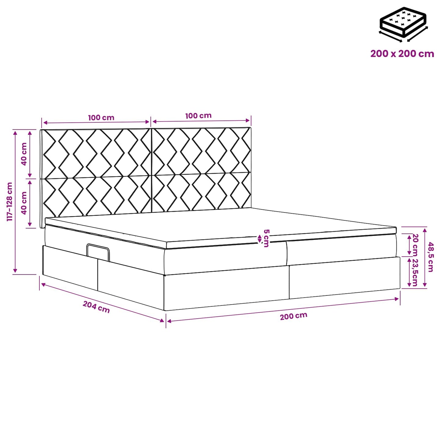 Opslag bed met matras met hoofdeinde Blauw 200 x 200 cm Stof is nu te koop bij PeponiXL, paradijselijk wonen!