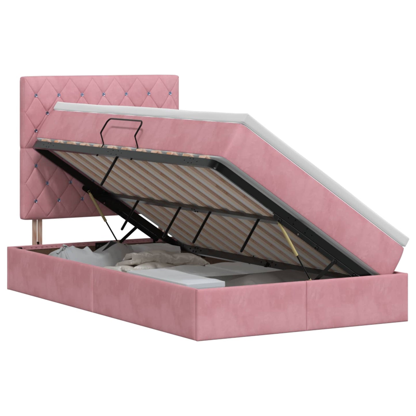 Opslag bed met matras met hoofdeinde Roze 120 x 190 cm Fluweel is nu te koop bij PeponiXL, paradijselijk wonen!