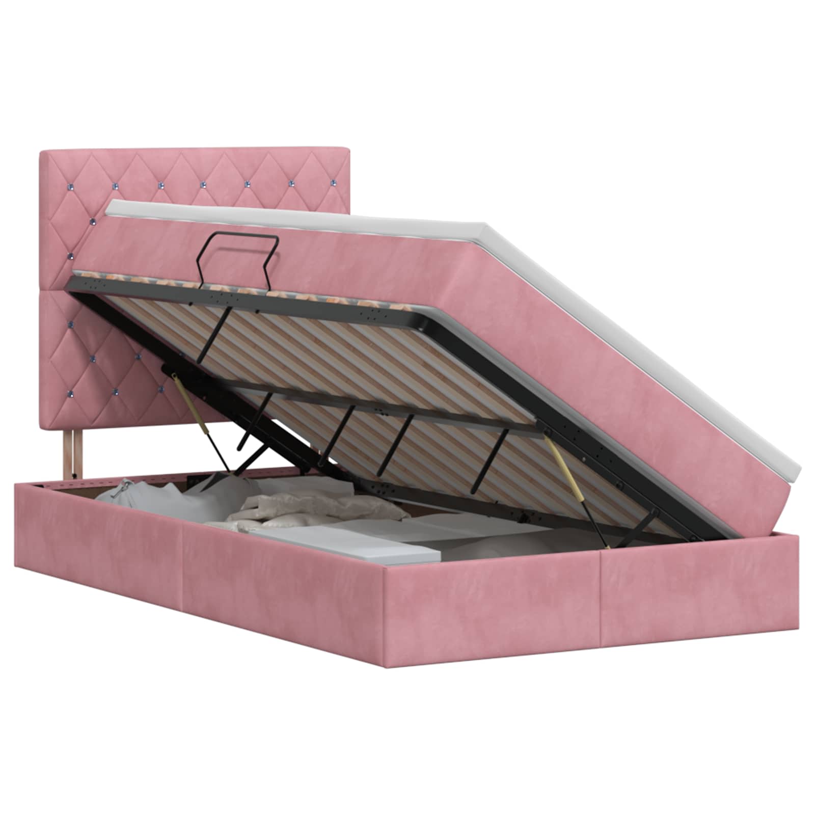 Opslag bed met matras met hoofdeinde Roze 120 x 190 cm Fluweel is nu te koop bij PeponiXL, paradijselijk wonen!