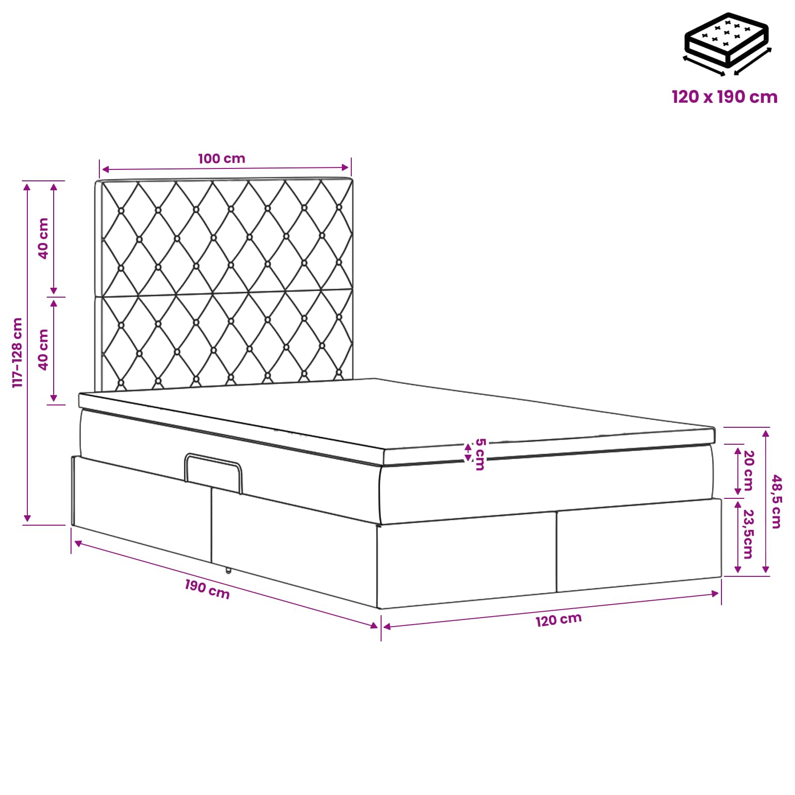 Opslag bed met matras met hoofdeinde Roze 120 x 190 cm Fluweel is nu te koop bij PeponiXL, paradijselijk wonen!
