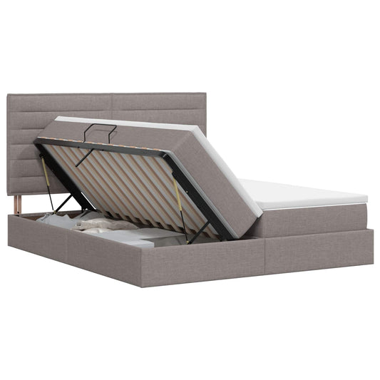 Opslag bed met hoofdeinde met opslag Taupe 200 x 200 cm Stof is nu te koop bij PeponiXL, paradijselijk wonen!