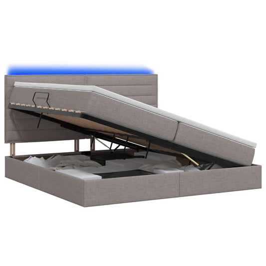 LED Opslagbed met Matras Taupe 200 x 200 cm Stof is nu te koop bij PeponiXL, paradijselijk wonen!