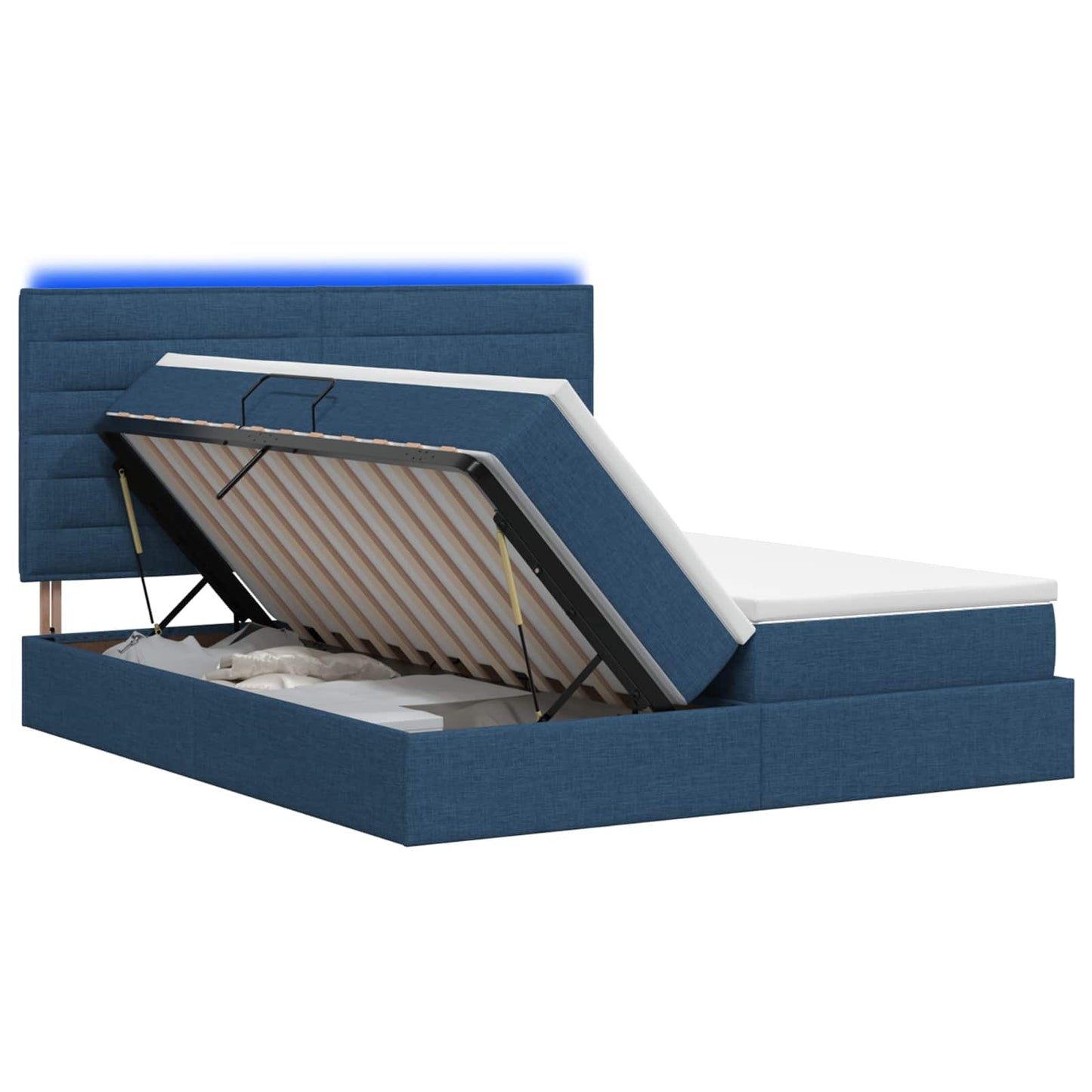 LED Opslagbed met Matras Blauw 180 x 200 cm Stof