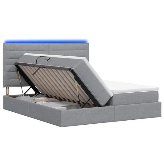 LED Opslagbed met Matras Lichtgrijs 200 x 200 cm Stof is nu te koop bij PeponiXL, paradijselijk wonen!