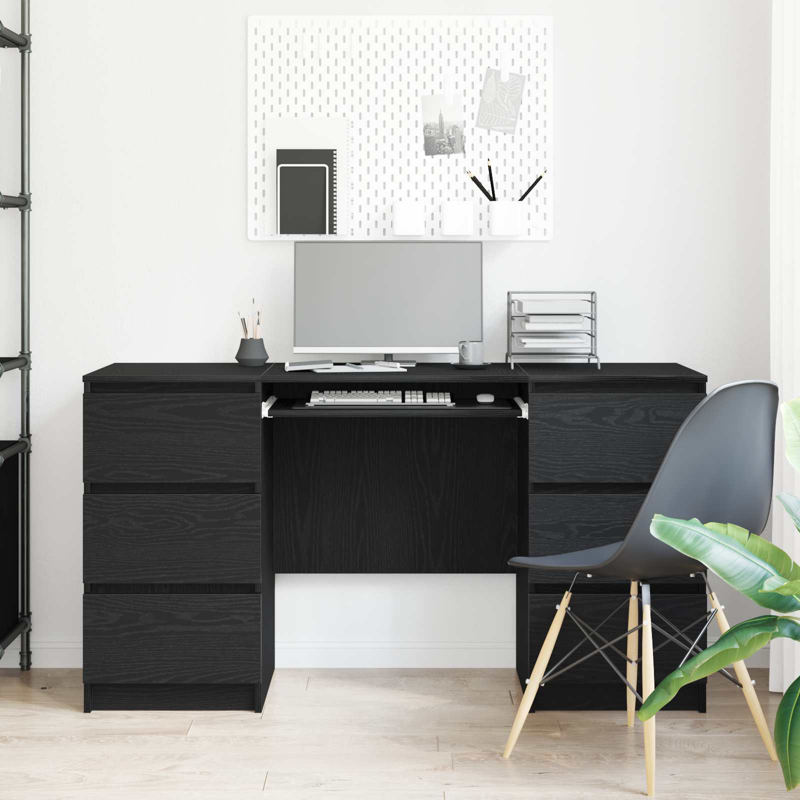 Bureau met lade Zwart Eiken 140 x 50 x 76 cm Bewerkt hout is nu te koop bij PeponiXL, paradijselijk wonen!