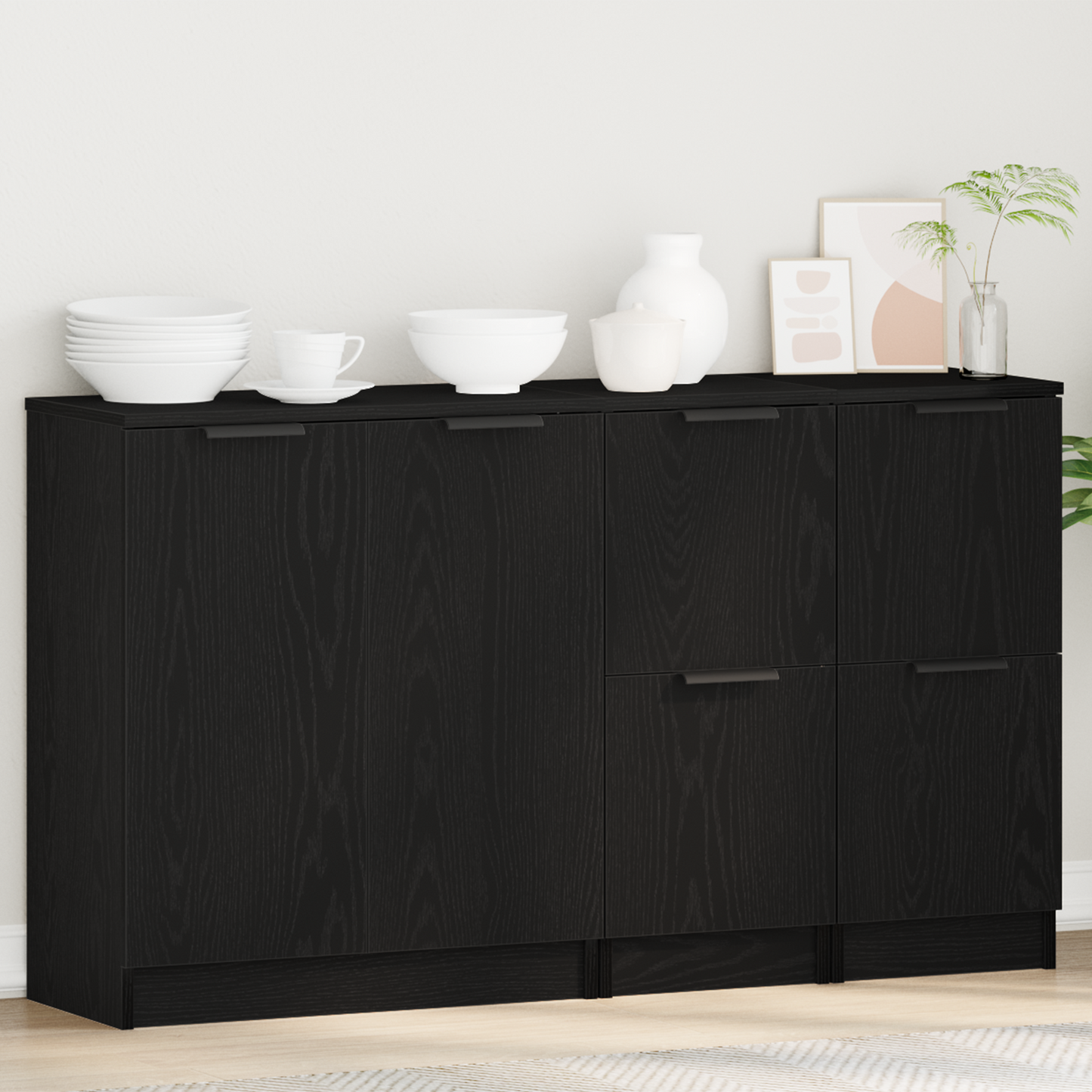 Dressoir 3 pcs Zwart Eiken Bewerkt hout is nu te koop bij PeponiXL, paradijselijk wonen!
