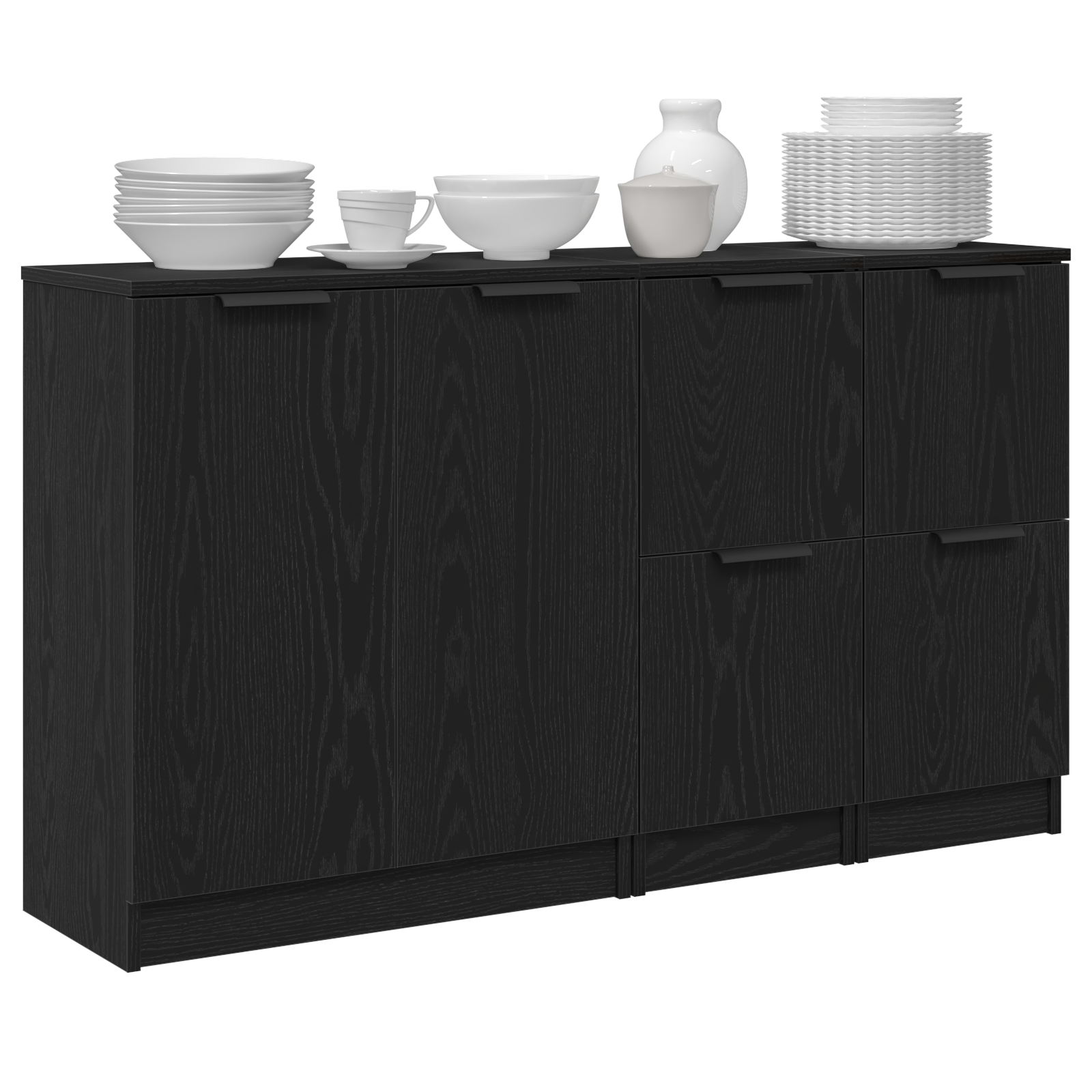 Dressoir 3 pcs Zwart Eiken Bewerkt hout is nu te koop bij PeponiXL, paradijselijk wonen!