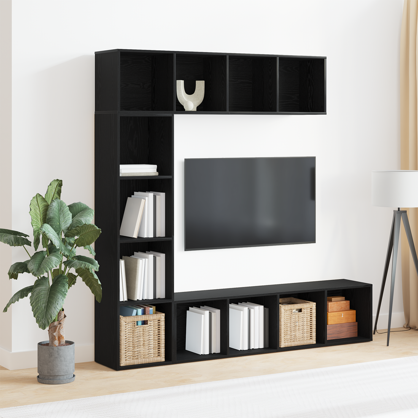 Boekenkast 3 pcs Zwart Eiken 36 x 30 x 143 cm Bewerkt hout is nu te koop bij PeponiXL, paradijselijk wonen!
