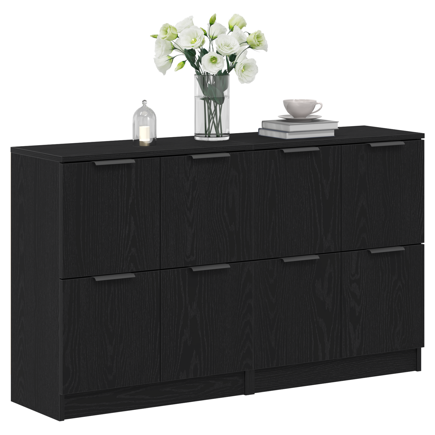 Dressoir 2 pcs Zwart Eiken 60 x 30 x 70 cm Bewerkt hout is nu te koop bij PeponiXL, paradijselijk wonen!