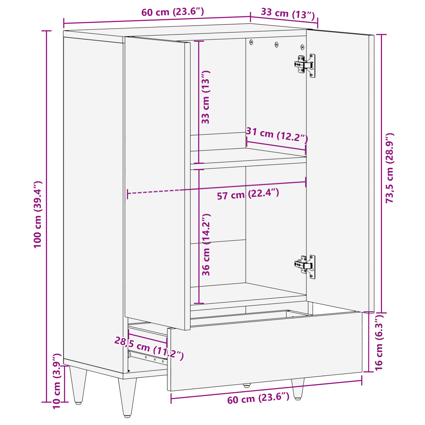Hoge kast Bruin 60 x 33 x 100 cm Massief Mango Hout