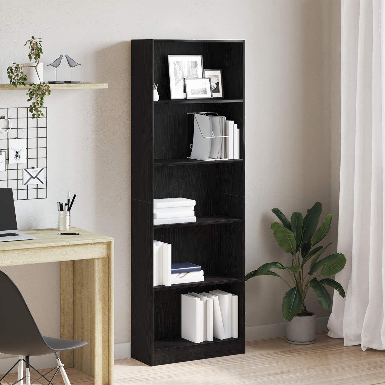 Boekenkast Zwart Eiken 60 x 24 x 176 cm Bewerkt hout is nu te koop bij PeponiXL, paradijselijk wonen!