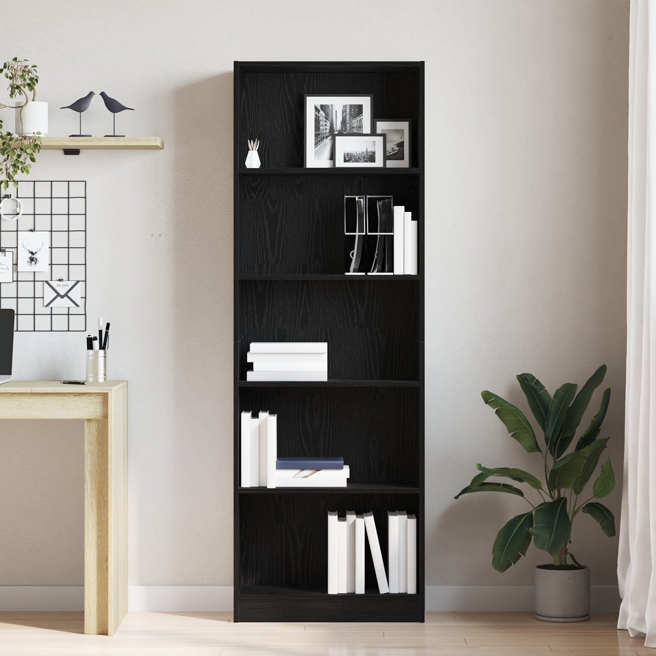 Boekenkast Zwart Eiken 60 x 24 x 176 cm Bewerkt hout is nu te koop bij PeponiXL, paradijselijk wonen!