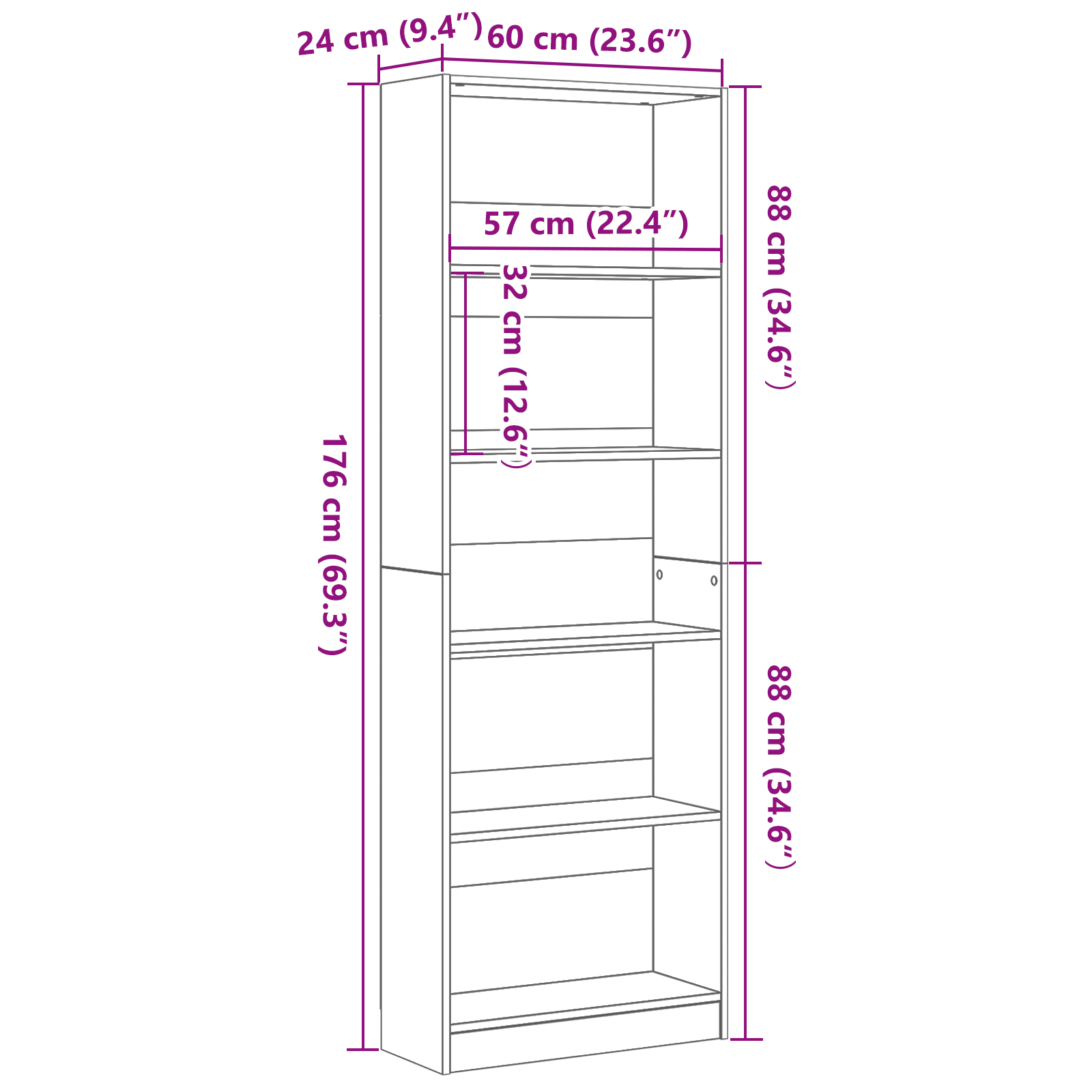 Boekenkast Zwart Eiken 60 x 24 x 176 cm Bewerkt hout is nu te koop bij PeponiXL, paradijselijk wonen!