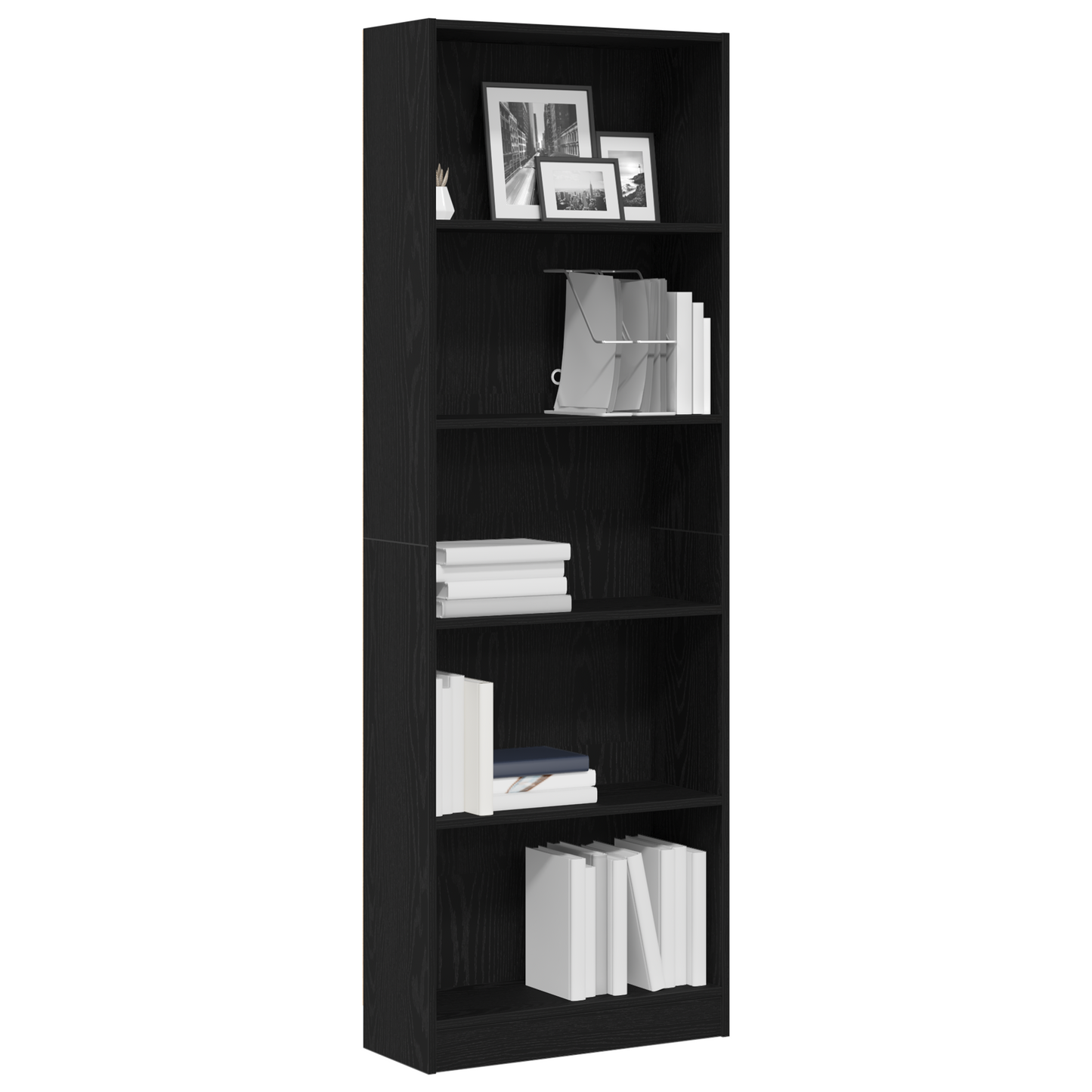 Boekenkast Zwart Eiken 60 x 24 x 176 cm Bewerkt hout is nu te koop bij PeponiXL, paradijselijk wonen!