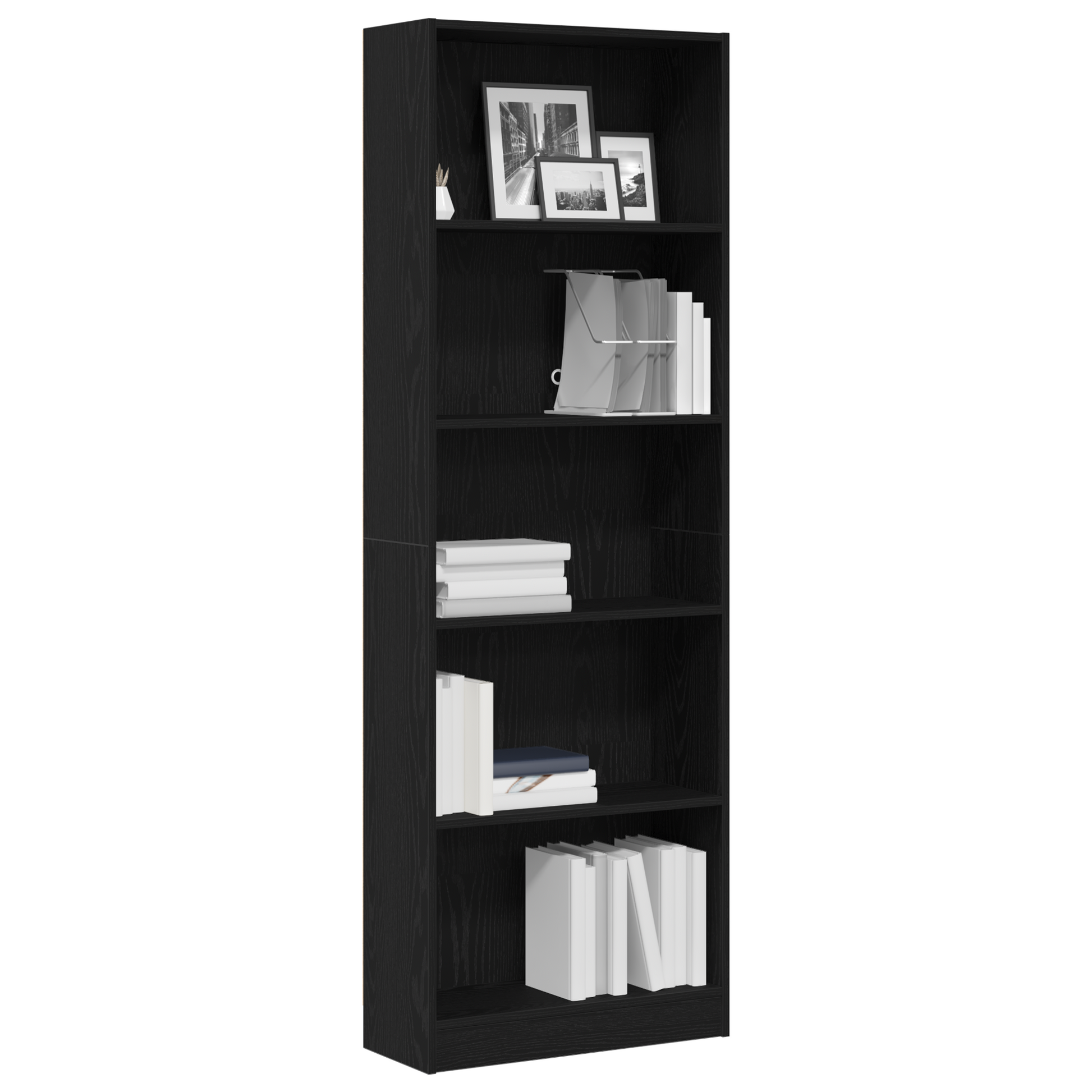 Boekenkast Zwart Eiken 60 x 24 x 176 cm Bewerkt hout is nu te koop bij PeponiXL, paradijselijk wonen!