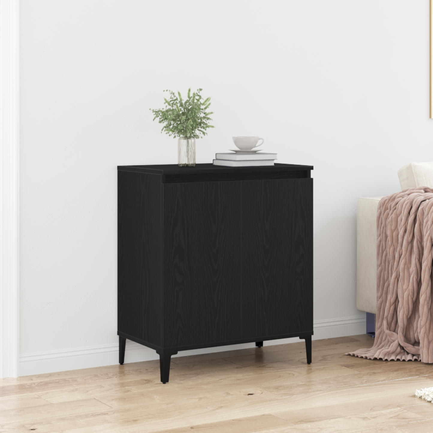 Dressoir Zwart Eiken 60 x 35 x 70 cm Bewerkt hout is nu te koop bij PeponiXL, paradijselijk wonen!