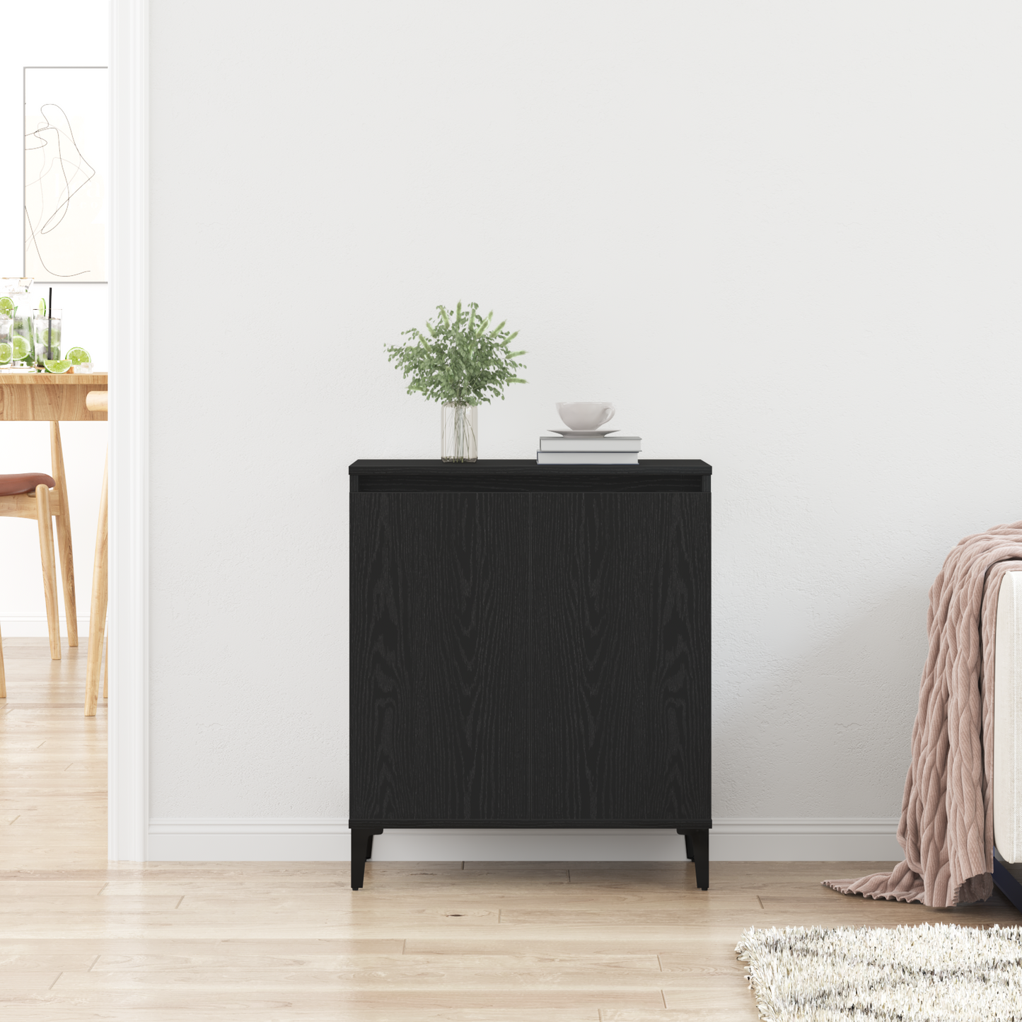Dressoir Zwart Eiken 60 x 35 x 70 cm Bewerkt hout is nu te koop bij PeponiXL, paradijselijk wonen!