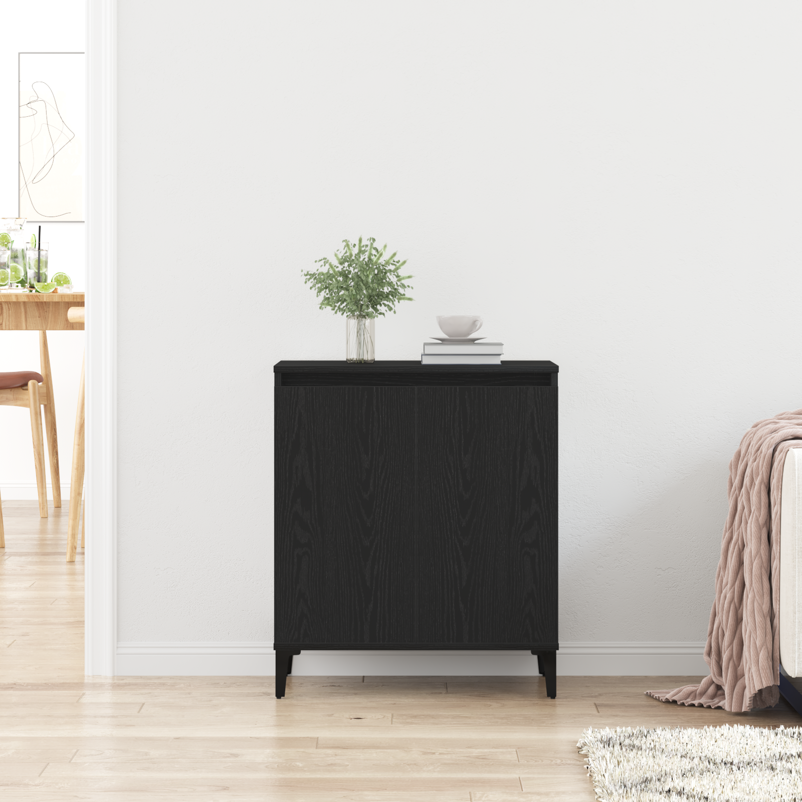 Dressoir Zwart Eiken 60 x 35 x 70 cm Bewerkt hout is nu te koop bij PeponiXL, paradijselijk wonen!