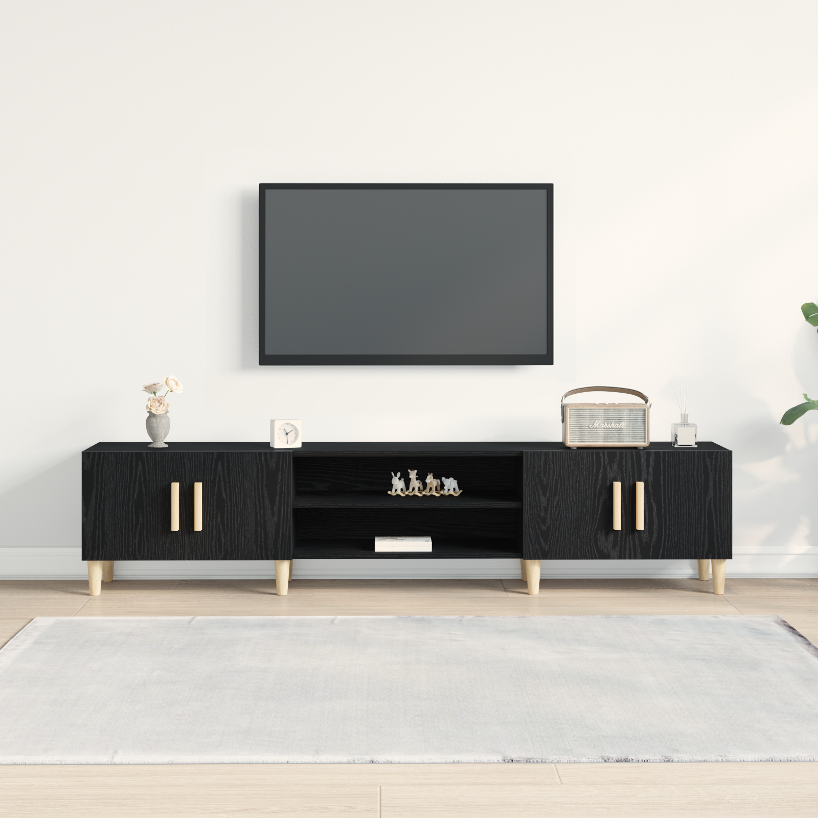TV-kast Zwart Eiken 180 x 31,5 x 40 cm Bewerkt hout is nu te koop bij PeponiXL, paradijselijk wonen!