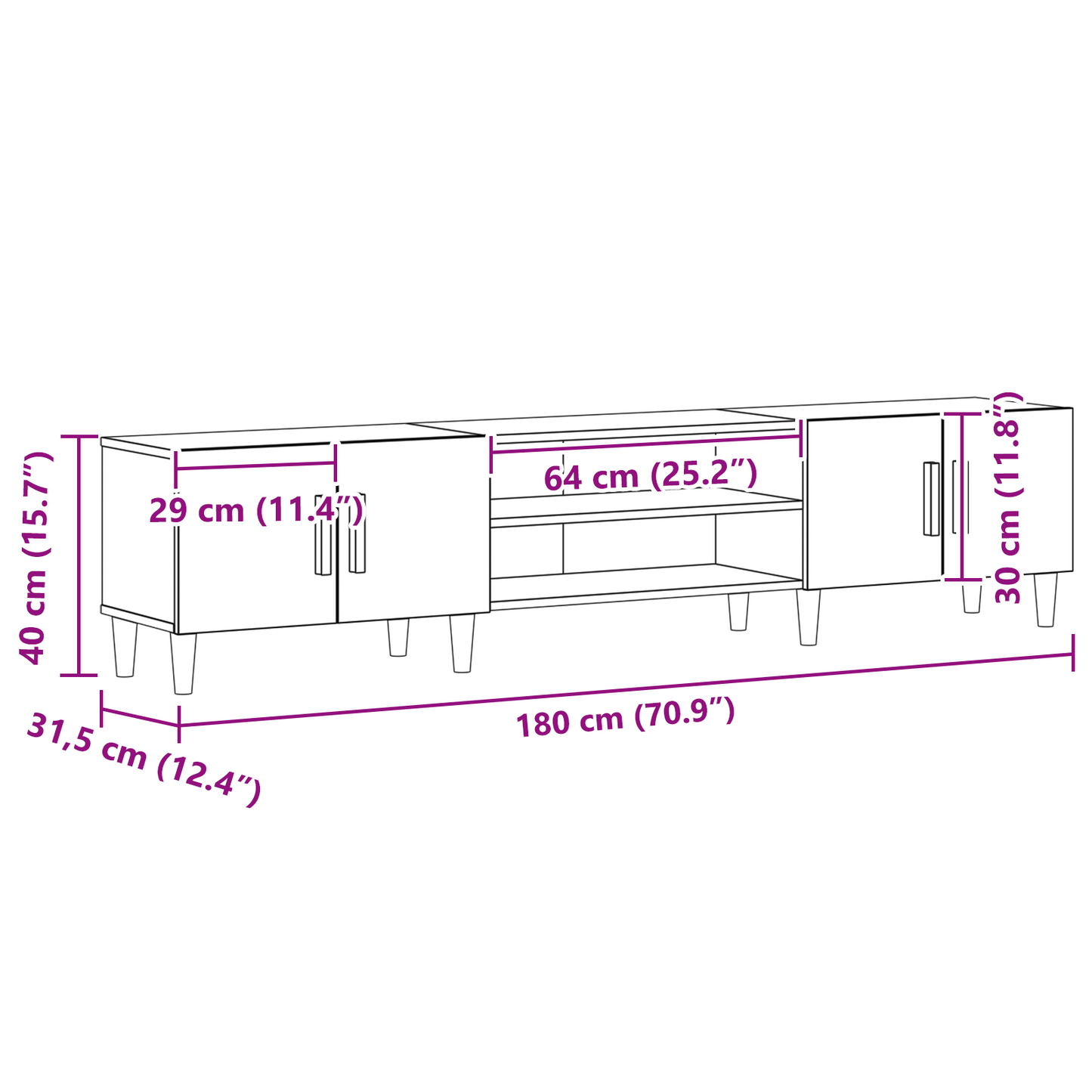 TV-kast Zwart Eiken 180 x 31,5 x 40 cm Bewerkt hout is nu te koop bij PeponiXL, paradijselijk wonen!