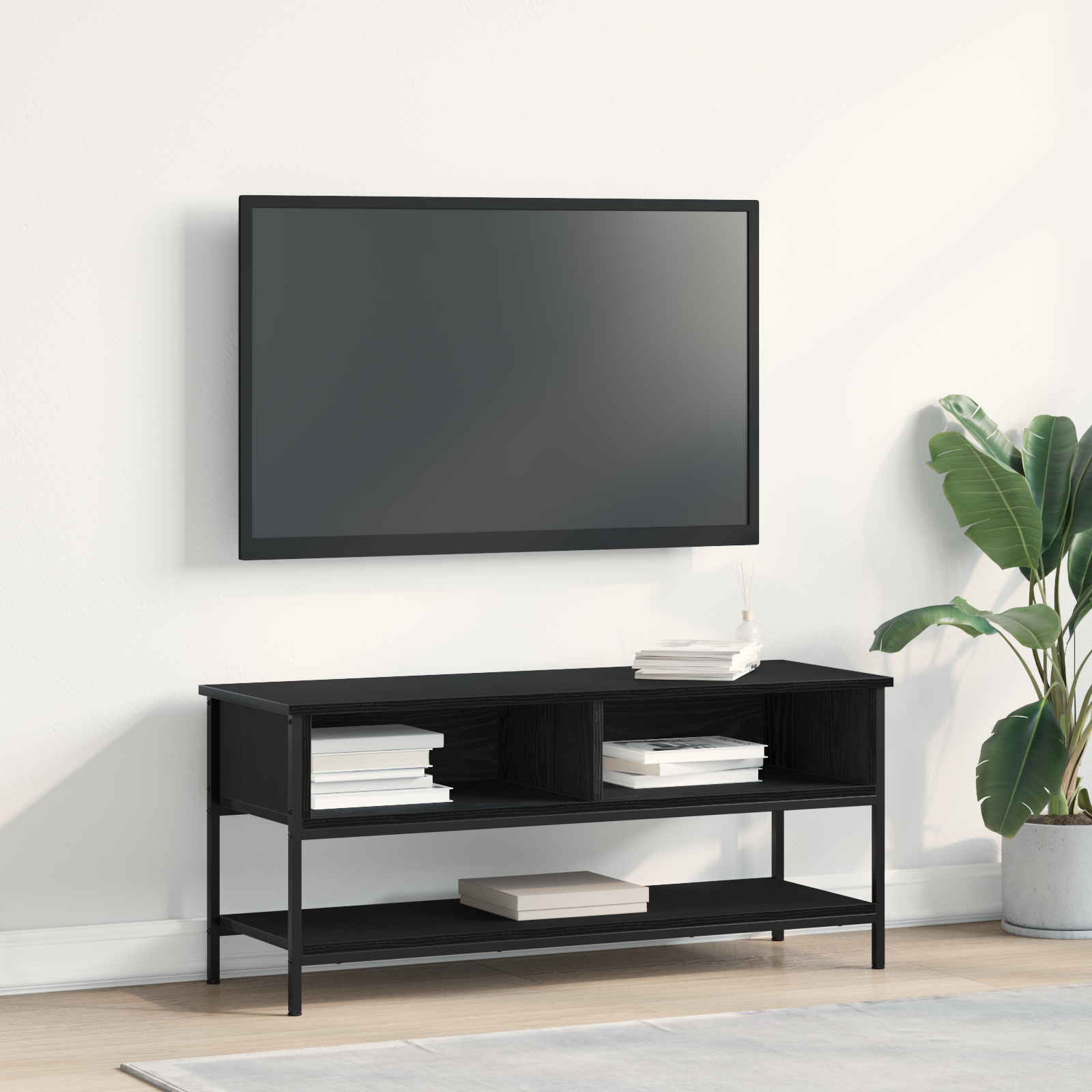 Tv-meubelset Zwart Eiken 100 x 35 x 45 cm Bewerkt hout is nu te koop bij PeponiXL, paradijselijk wonen!