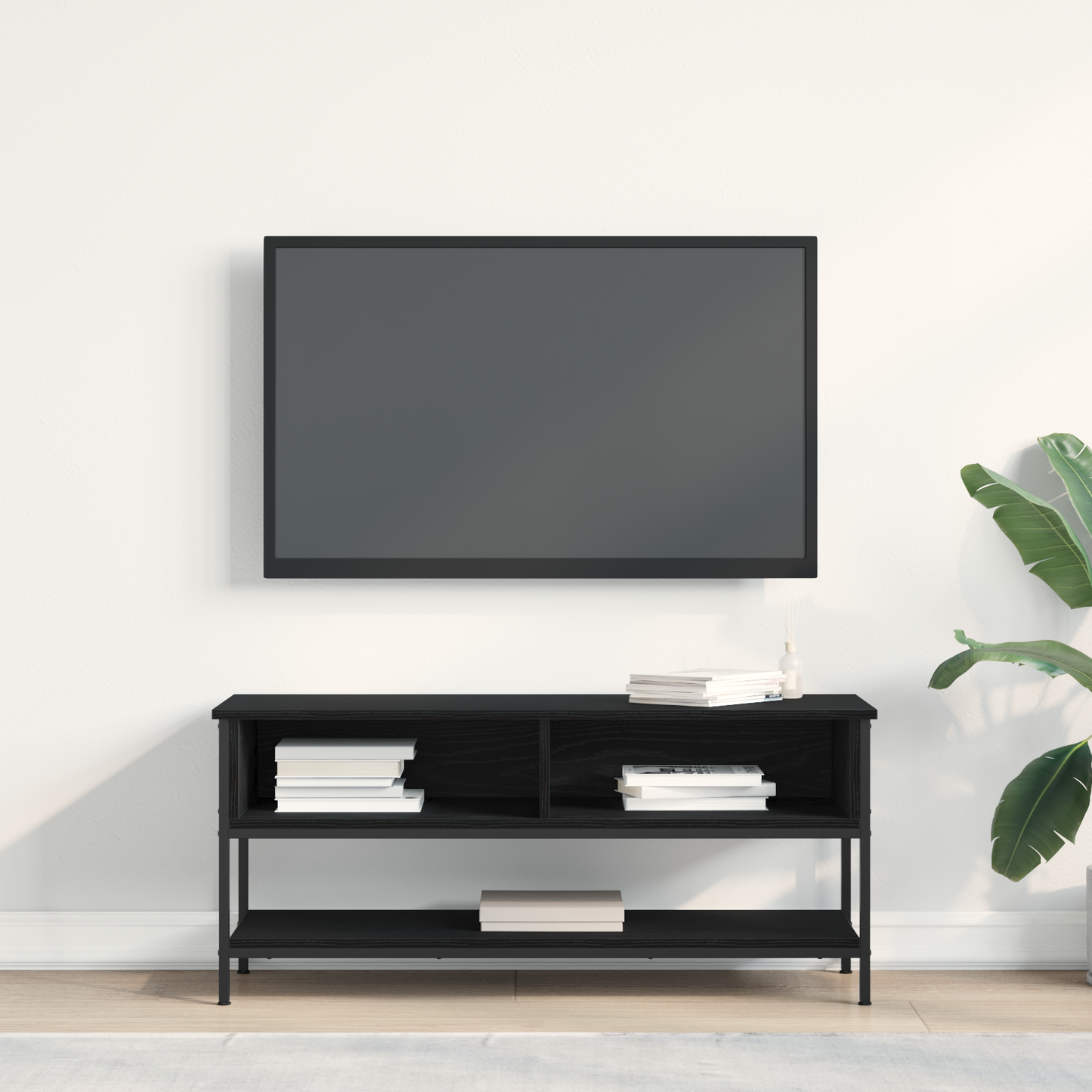 Tv-meubelset Zwart Eiken 100 x 35 x 45 cm Bewerkt hout is nu te koop bij PeponiXL, paradijselijk wonen!