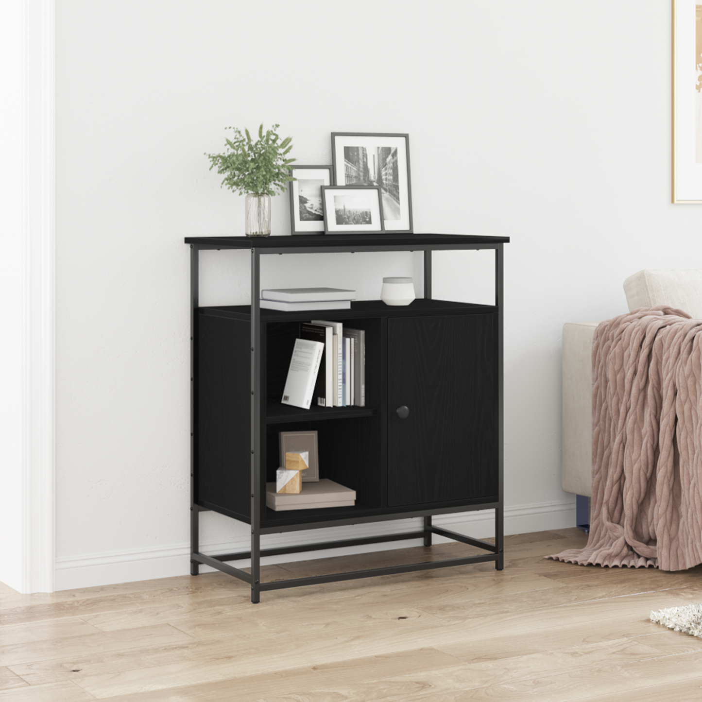Dressoir Zwart Eiken 69 x 35 x 80 cm Bewerkt hout is nu te koop bij PeponiXL, paradijselijk wonen!