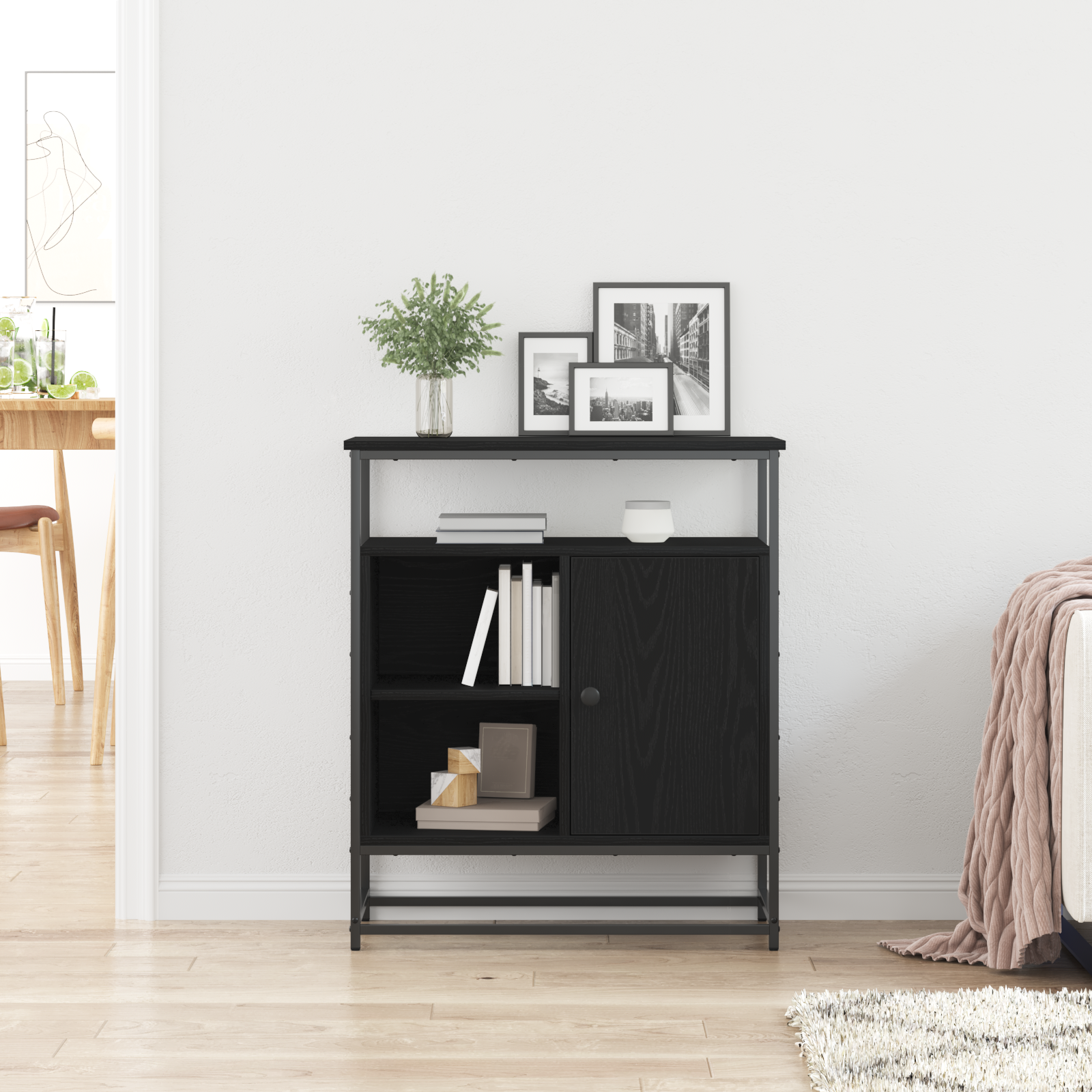 Dressoir Zwart Eiken 69 x 35 x 80 cm Bewerkt hout is nu te koop bij PeponiXL, paradijselijk wonen!