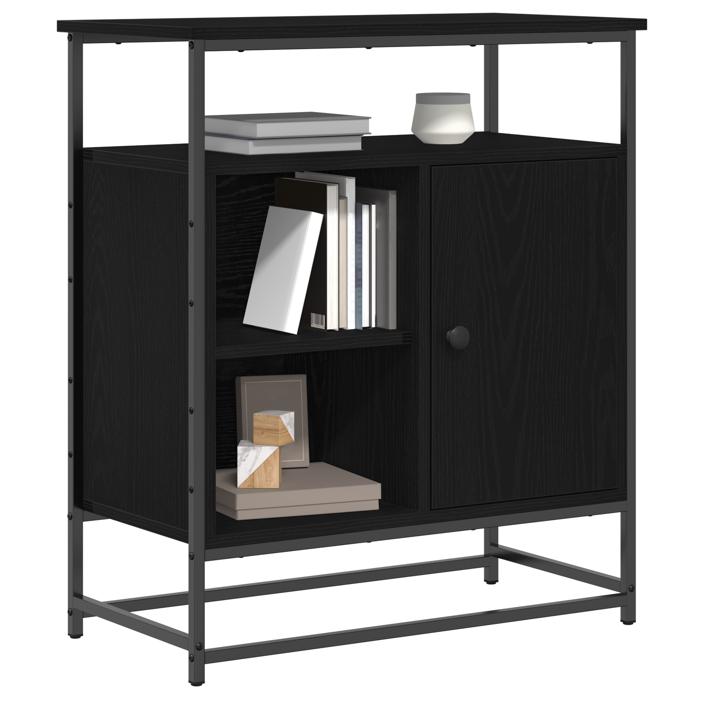 Dressoir Zwart Eiken 69 x 35 x 80 cm Bewerkt hout is nu te koop bij PeponiXL, paradijselijk wonen!