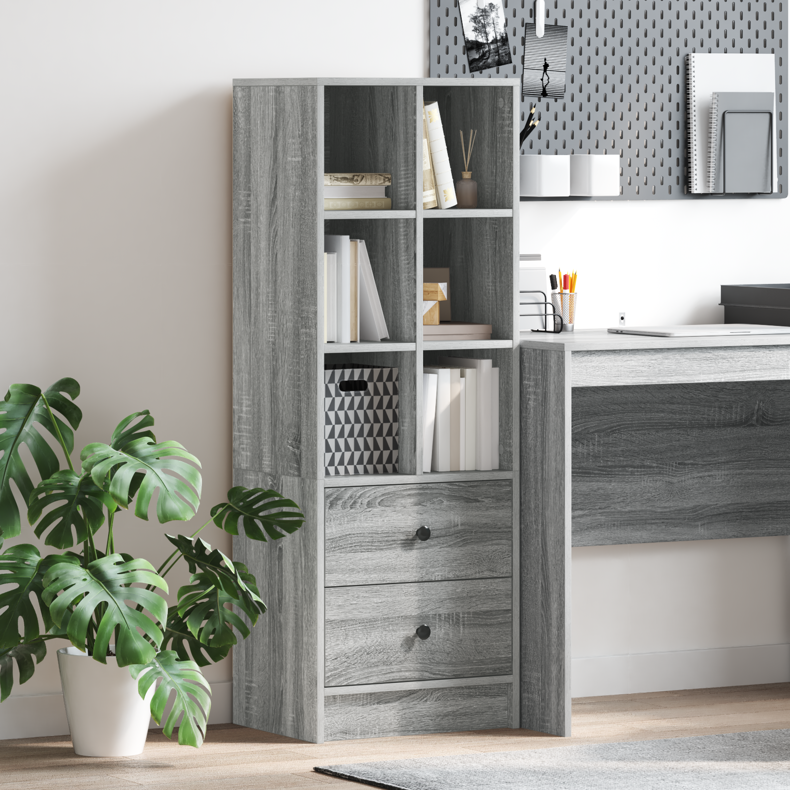 Hoge kast met lade Grijs Sonoma 45,5 x 34 x 127 cm is nu te koop bij PeponiXL, paradijselijk wonen!