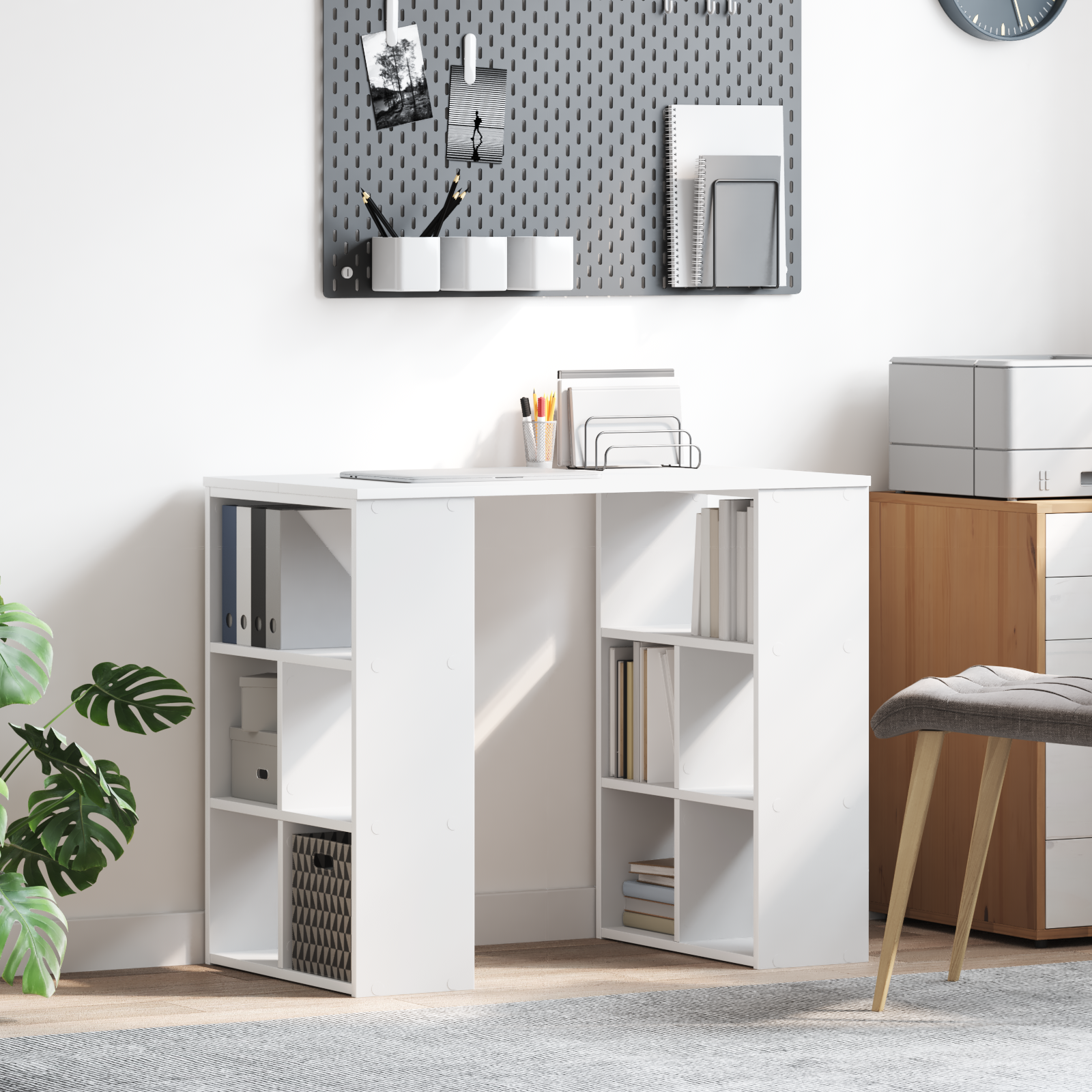 Bureau met plank met opslag Wit 90 x 50 x 75 cm Bewerkt hout is nu te koop bij PeponiXL, paradijselijk wonen!