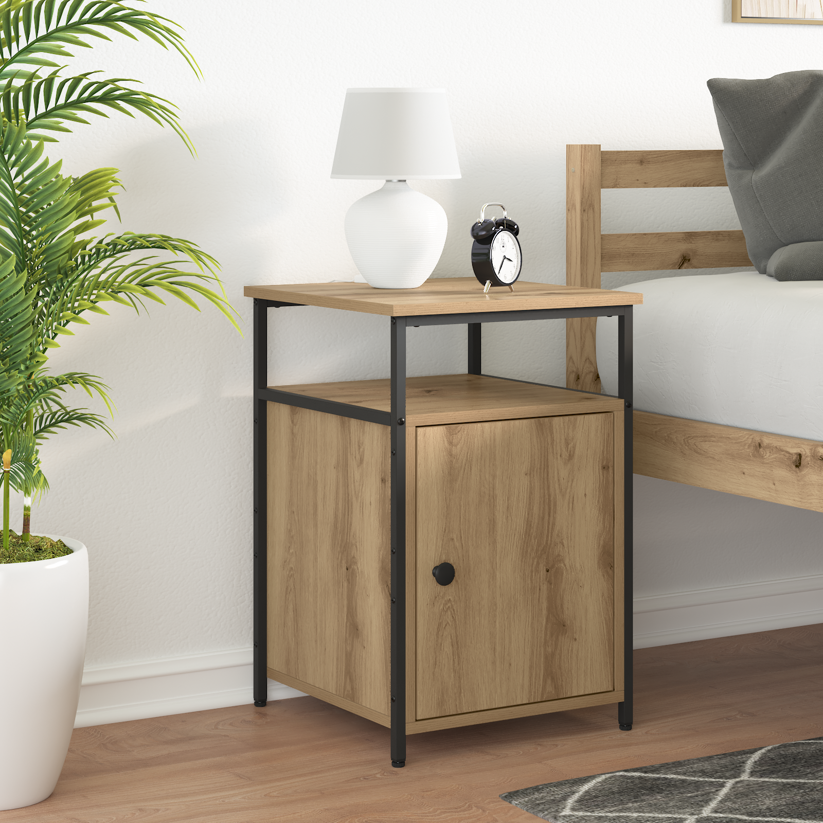 Nachtkastje met lade artisanaal eikenkleurig Bewerkt hout is nu te koop bij PeponiXL, paradijselijk wonen!
