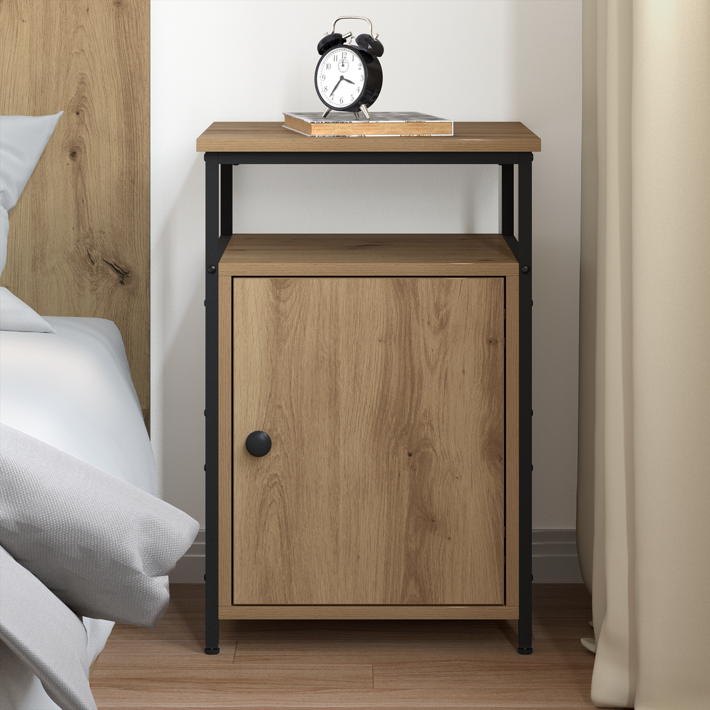 Nachtkastje met lade artisanaal eikenkleurig Bewerkt hout is nu te koop bij PeponiXL, paradijselijk wonen!