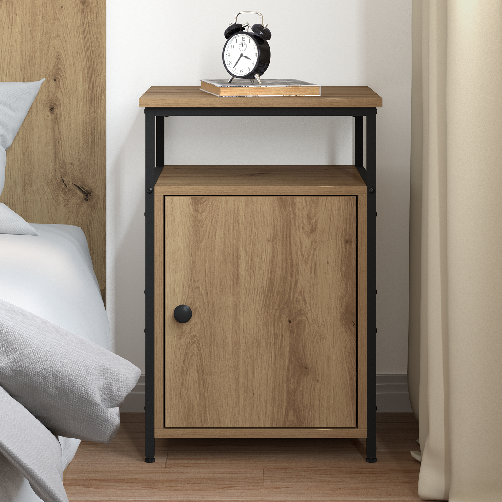 Nachtkastje met lade artisanaal eikenkleurig Bewerkt hout is nu te koop bij PeponiXL, paradijselijk wonen!