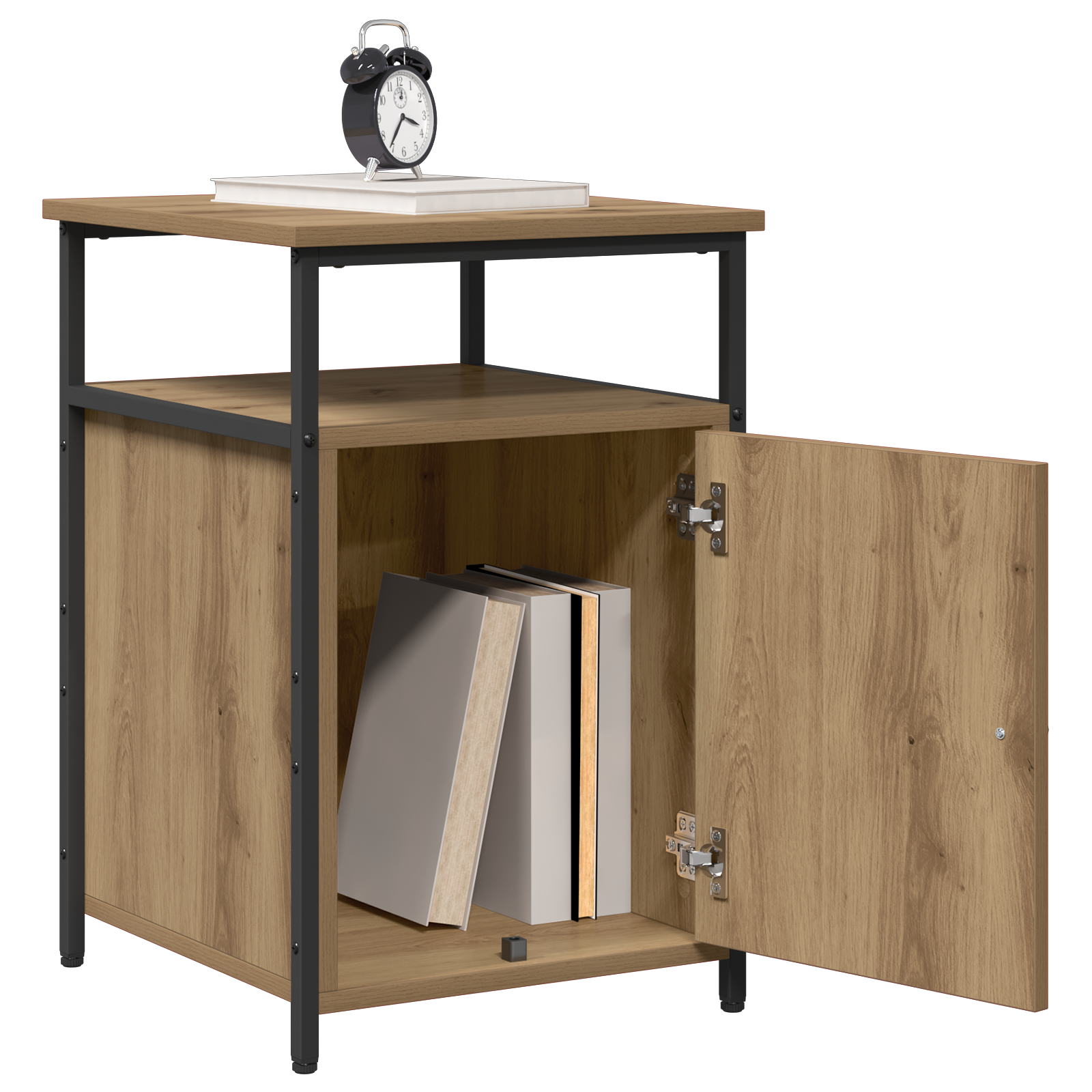 Nachtkastje met lade artisanaal eikenkleurig Bewerkt hout is nu te koop bij PeponiXL, paradijselijk wonen!