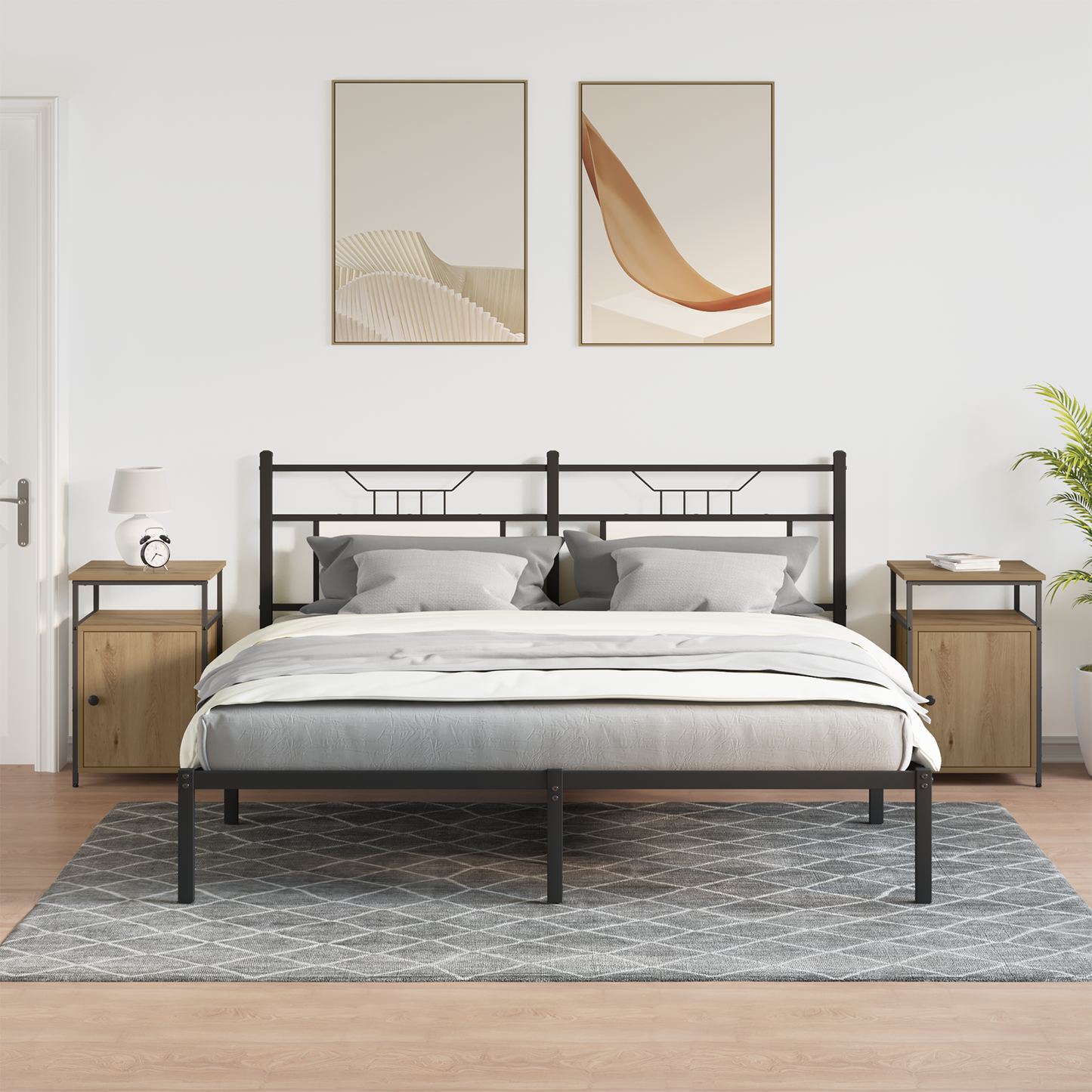 Nachtkastje met lade 2 pcs artisanaal eikenkleurig Bewerkt hout is nu te koop bij PeponiXL, paradijselijk wonen!