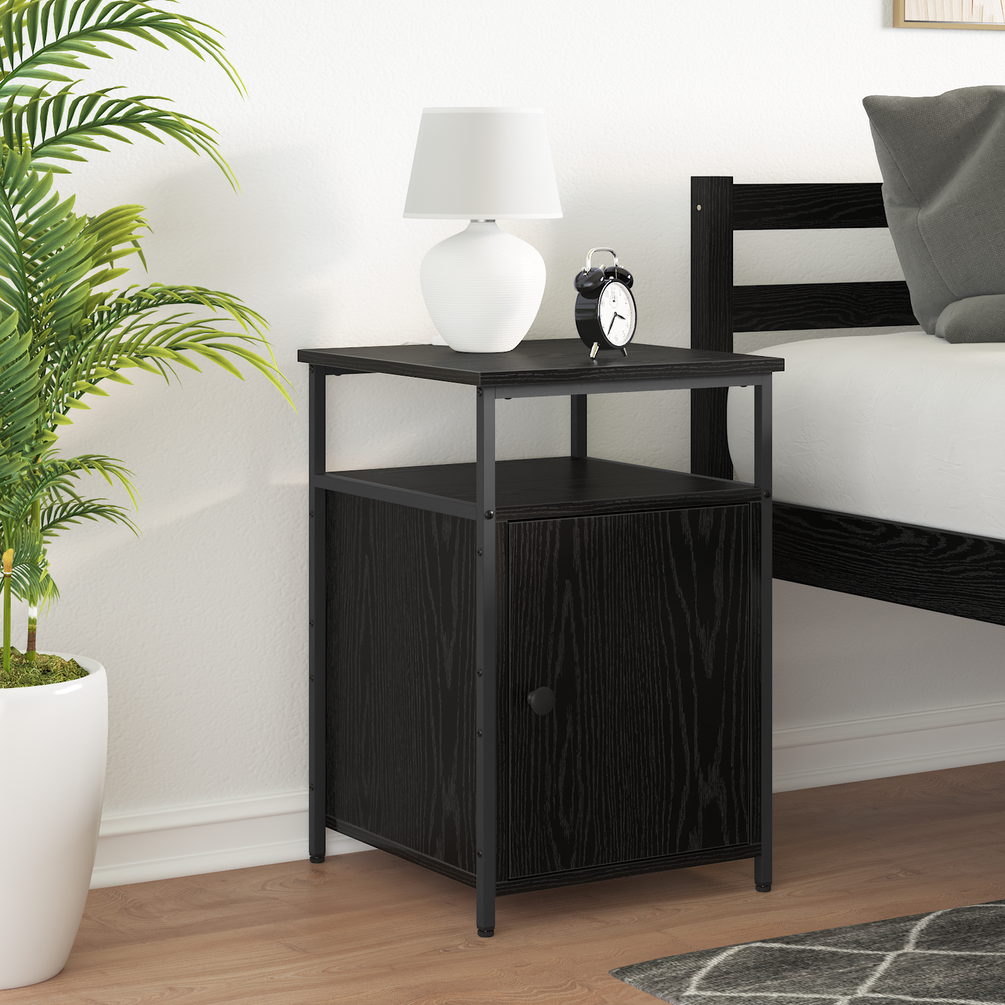 Nachtkastje met lade Zwart eiken Bewerkt hout is nu te koop bij PeponiXL, paradijselijk wonen!