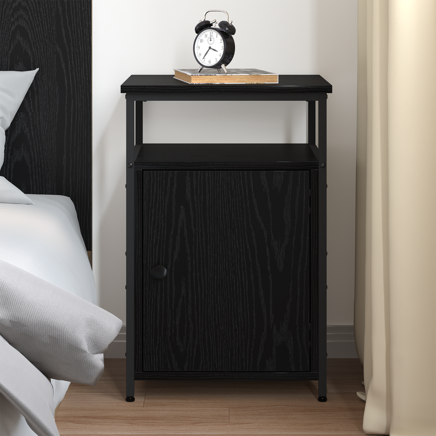 Nachtkastje met lade Zwart eiken Bewerkt hout is nu te koop bij PeponiXL, paradijselijk wonen!