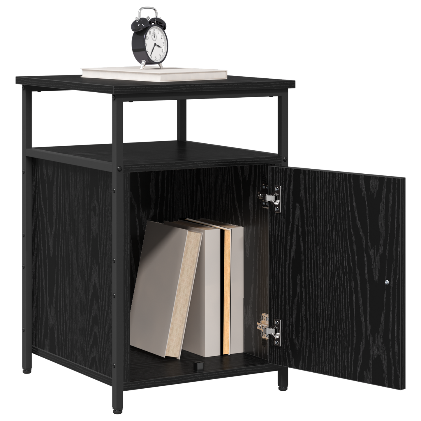 Nachtkastje met lade Zwart eiken Bewerkt hout is nu te koop bij PeponiXL, paradijselijk wonen!