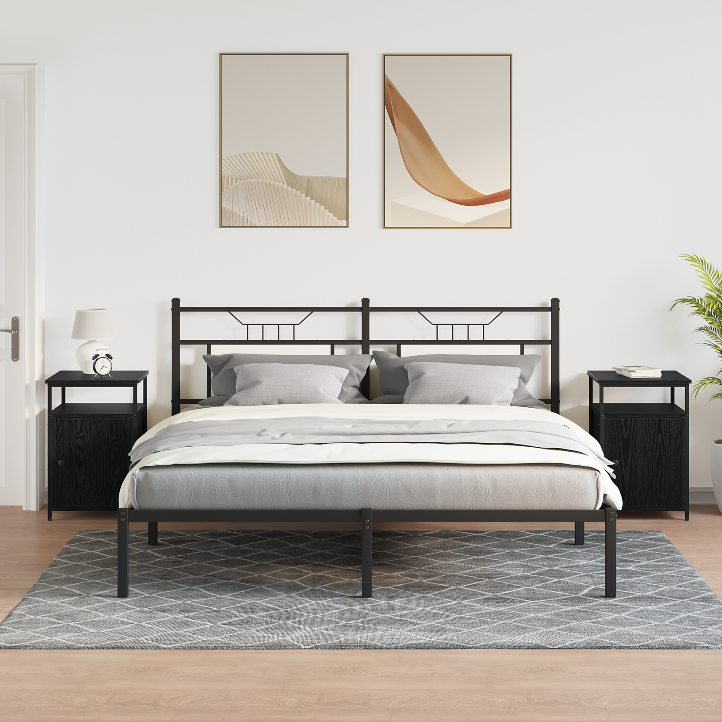 Nachtkastje met lade 2 pcs Zwart eiken Bewerkt hout is nu te koop bij PeponiXL, paradijselijk wonen!